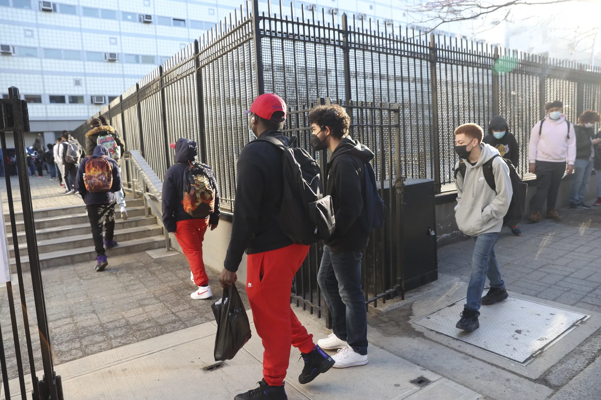 Students&nbsp;enter a New York City public high school in New York.