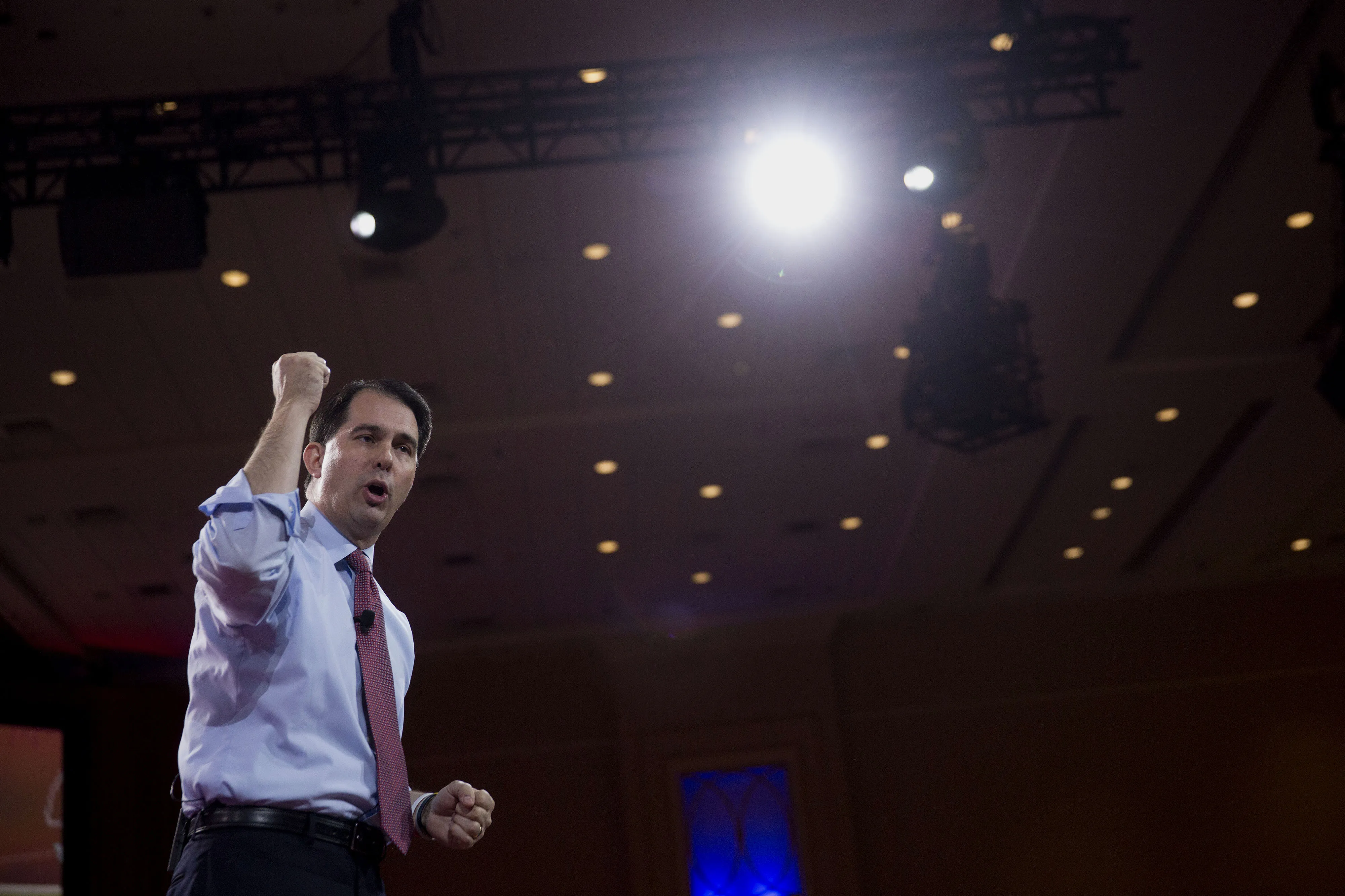 Scott Walker, governor of Wisconsin, speaks during the Conservative Political Action Conference (CPAC) in National Harbor, Maryland, U.S., on Thursday, Feb. 26, 2015. The 42nd annual CPAC, which runs until Feb. 28, features most of the potential Republican candidates for president, from Ben Carson and Carly Fiorina to Jeb Bush and Scott Walker.
