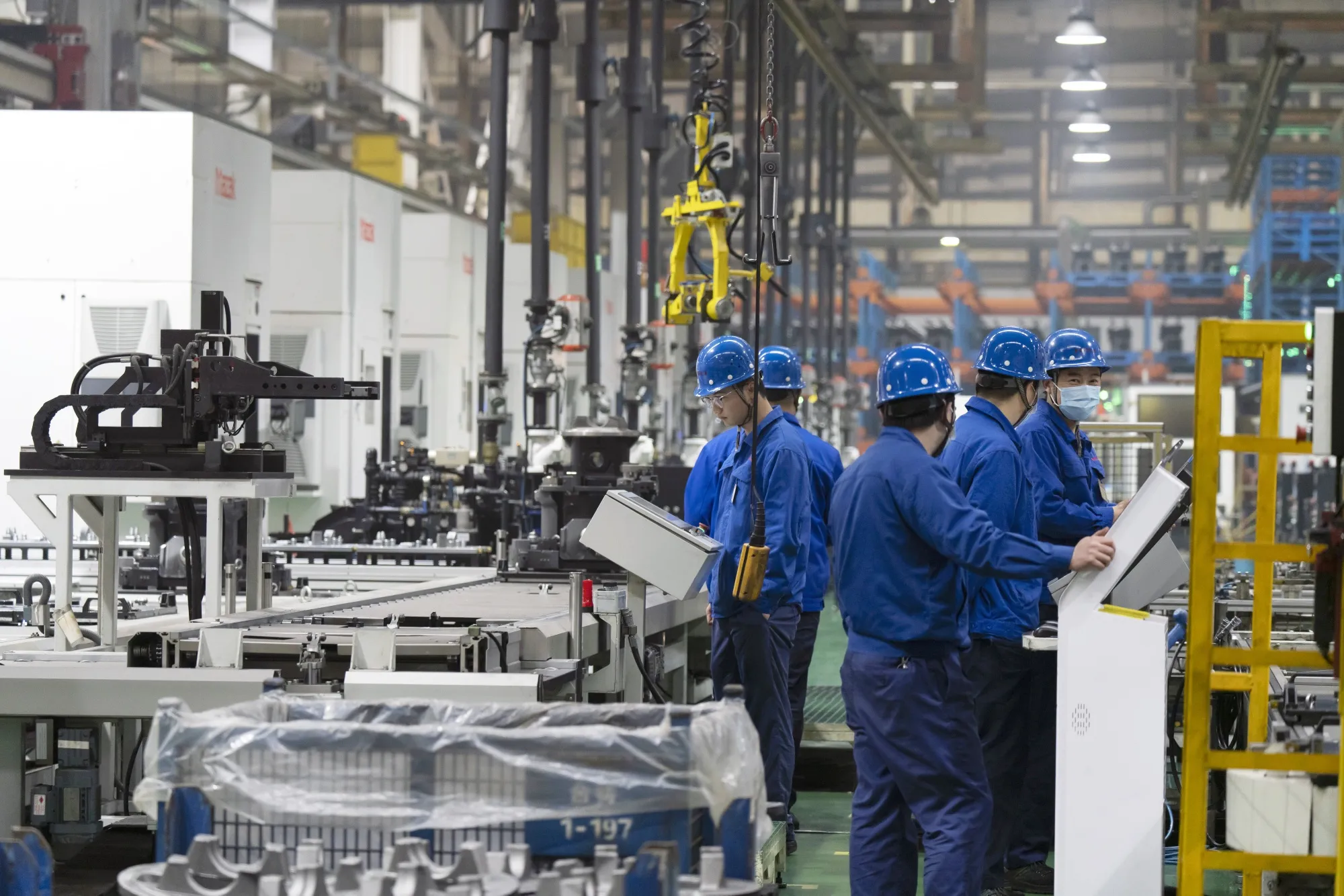 Workers on the production line at the Anhui Heli facility in Hefei, China.