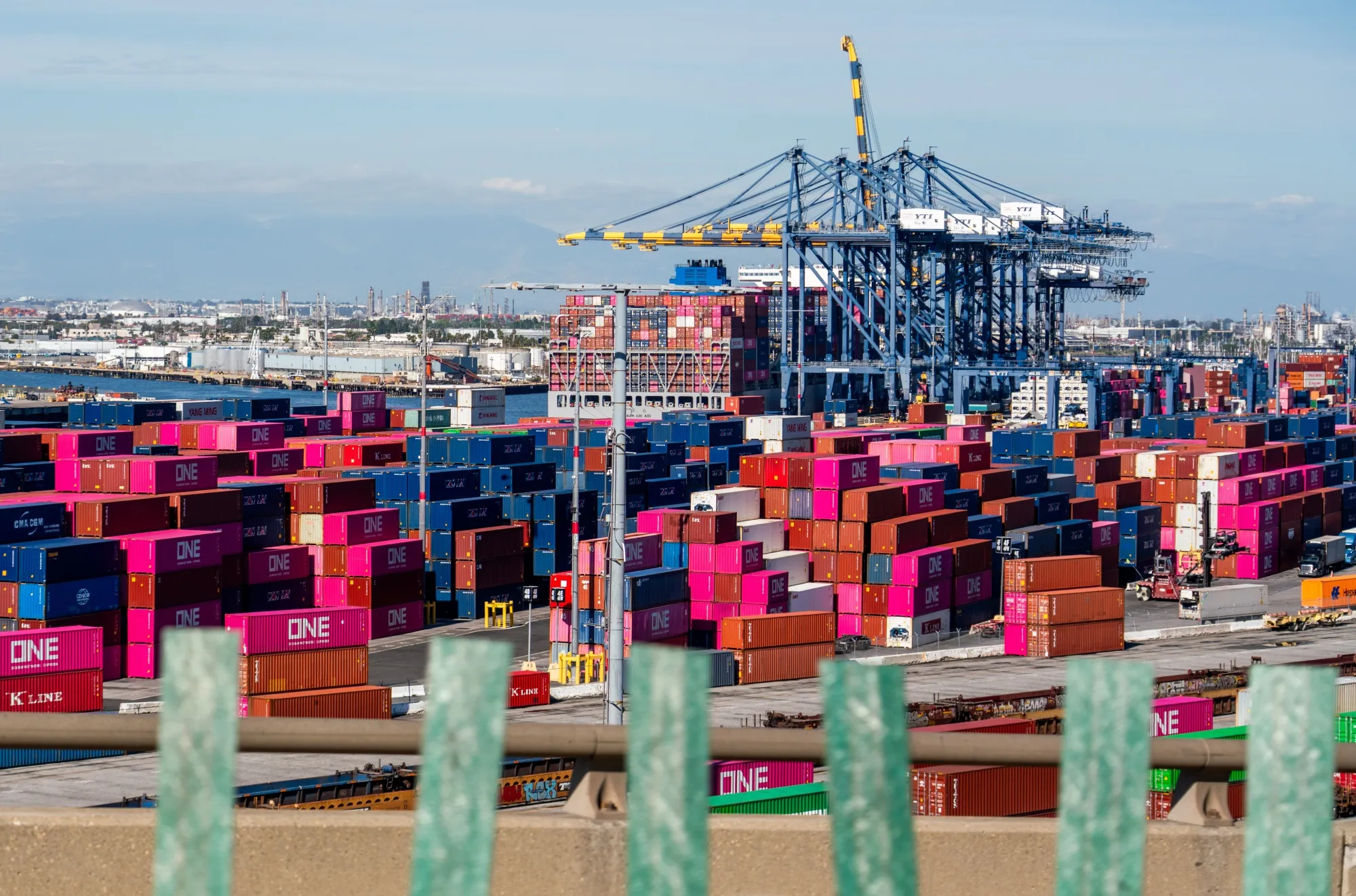 Shipping containers at the Port of Los Angeles in Los Angeles, California.
