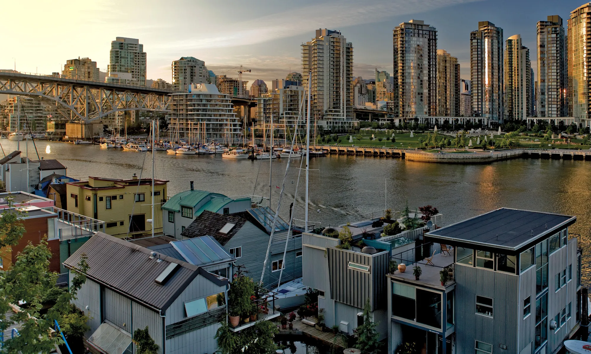 Downtown looking North-West over False Creek and Granville Island, Vancouver, British Columbia
