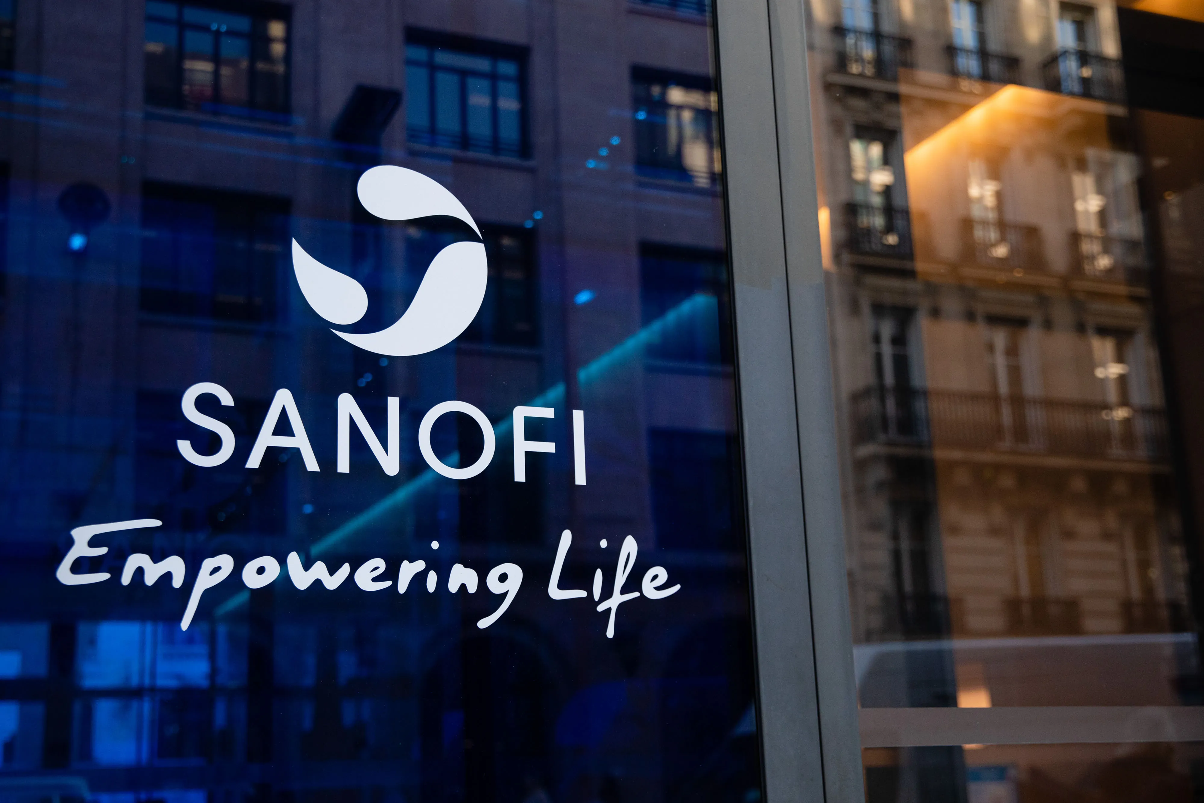 A Sanofi logo sits on the company's headquarters in Paris.