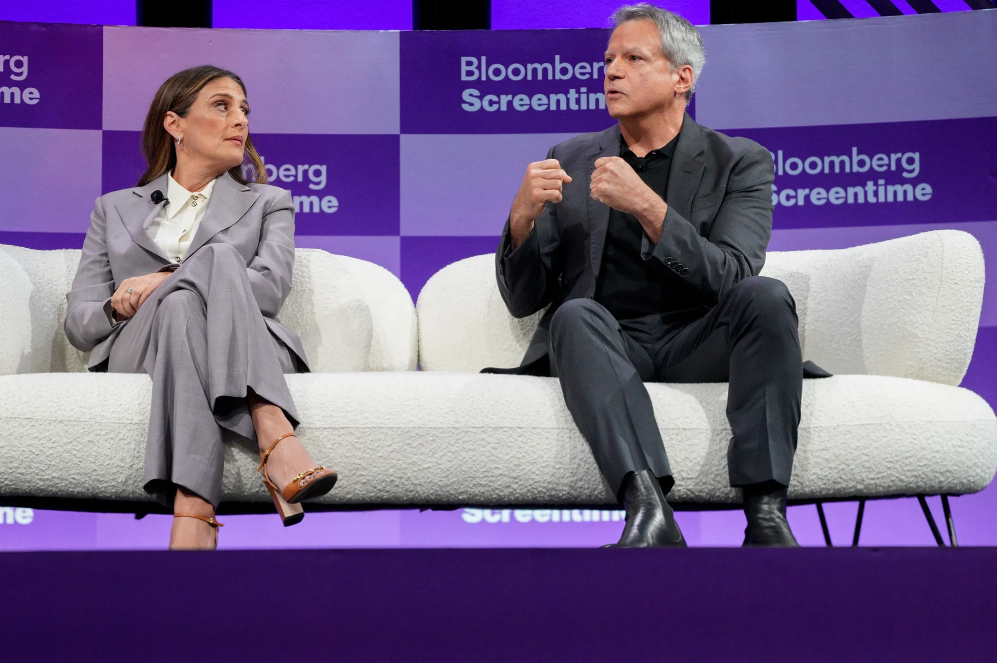 Warner Bros. Discovery Inc.’s film chiefs&nbsp;Michael De Luca, right, and&nbsp;Pamela Abdy.