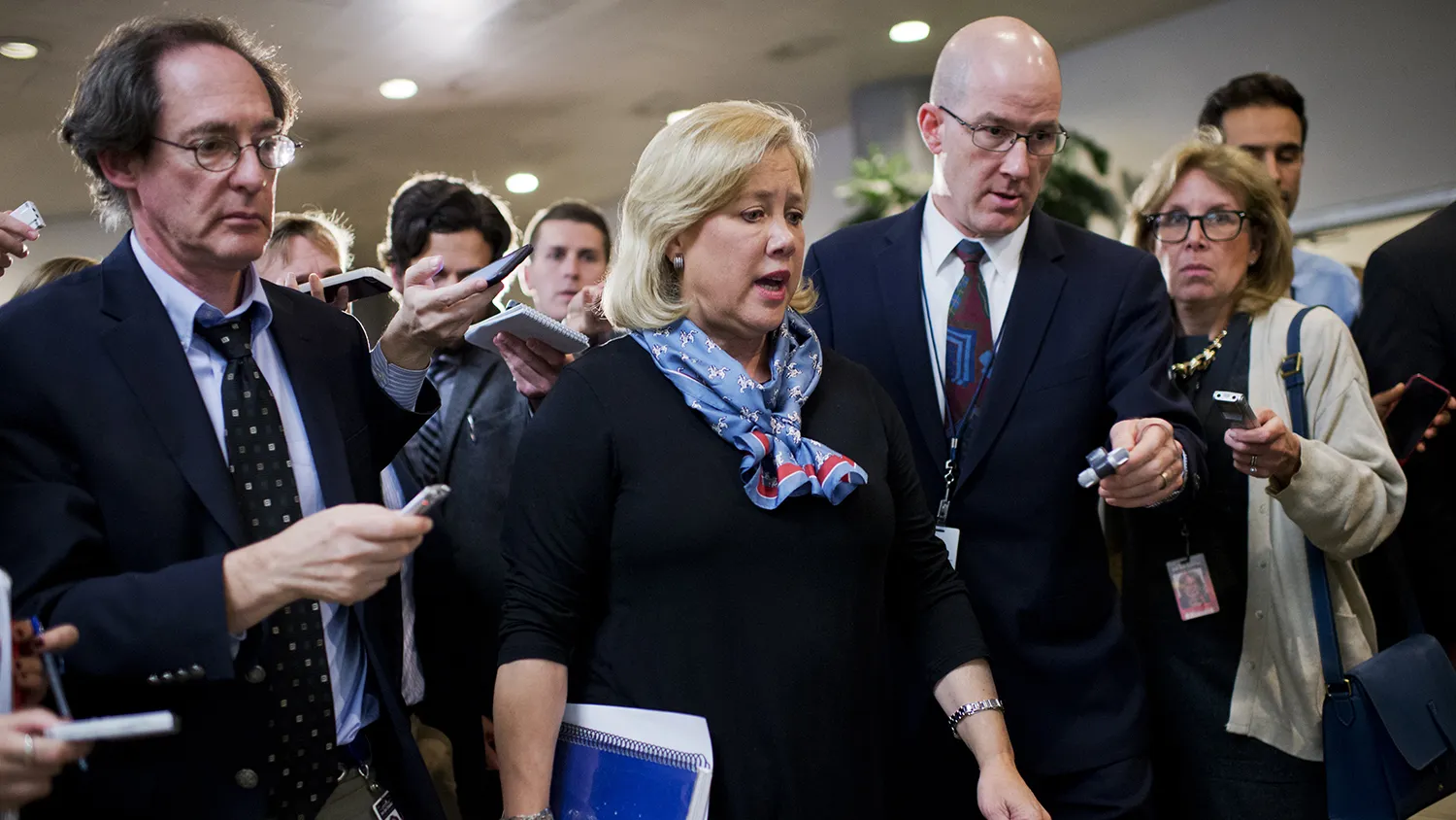 Sens. Mary Landrieu, D-La., talks with reporters after a news conference on the Keystone XL pipeline in the basement of the Capitol, November 12, 2014.
