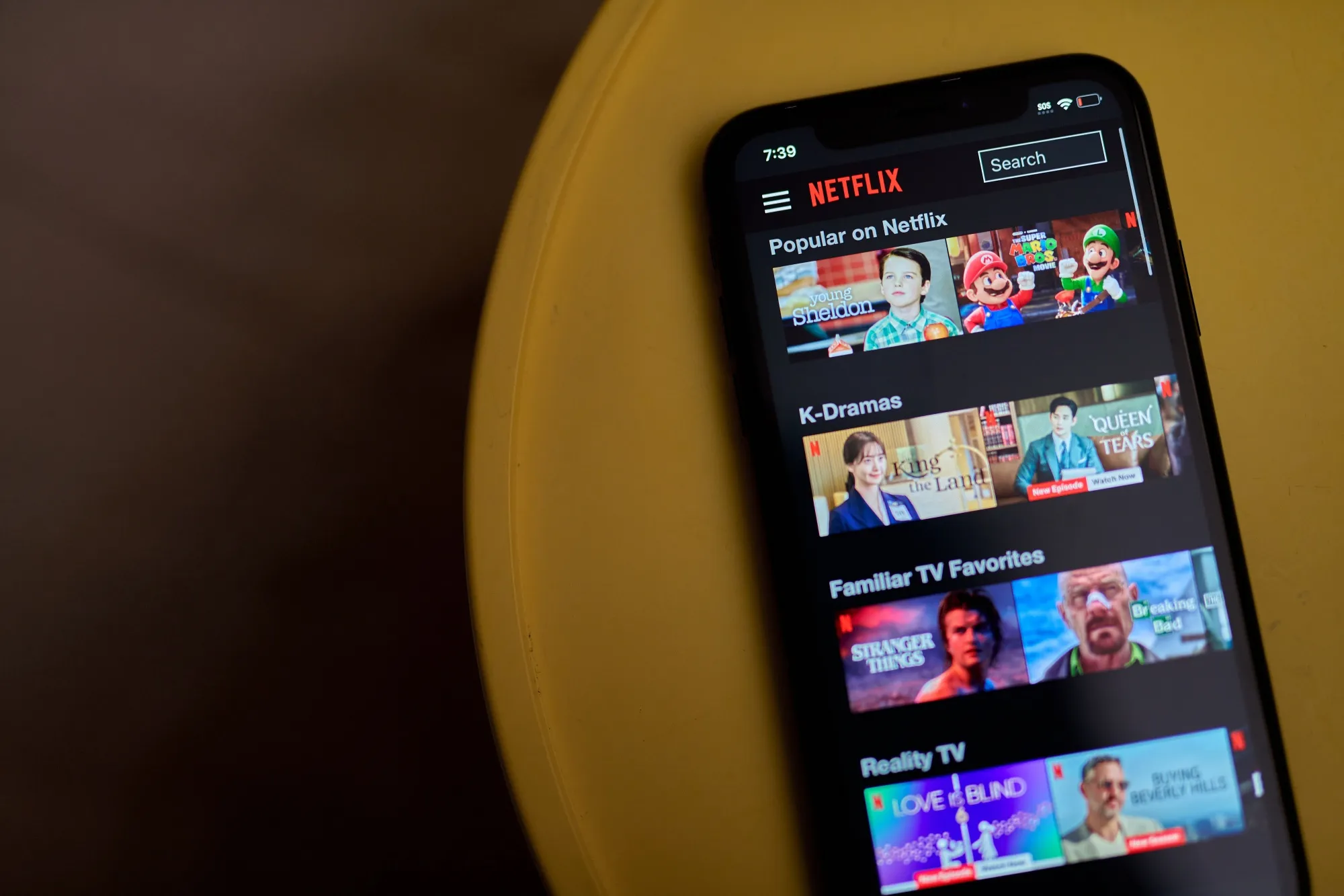 The Netflix app on a smartphone.
