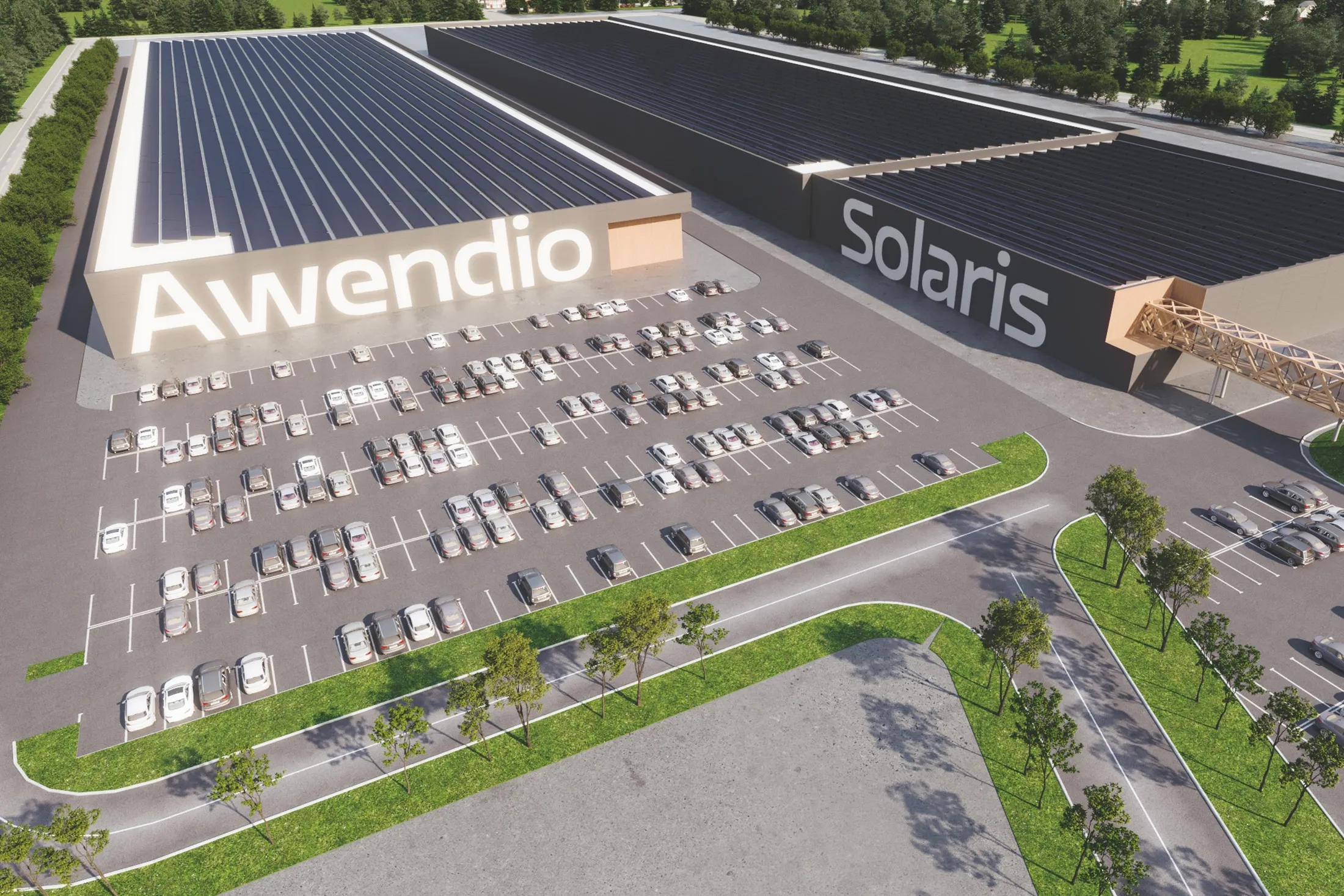 Rendering of a Awendio Solaris solar technology facility planned for an industrial site in the Montreal region.