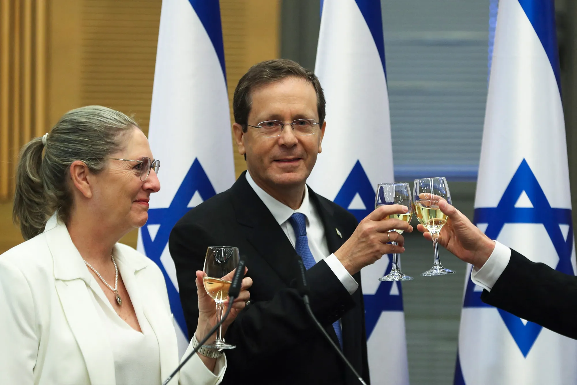 Isaac Herzog and his wife Michal at the Knesset in Jerusalem on June 2.