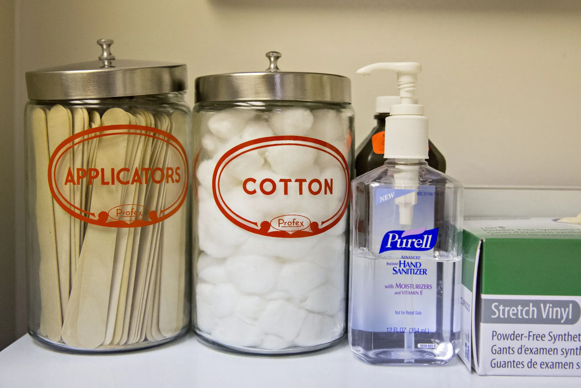 Medical supplies sit on a counter in an exam room at Perry Memorial Hospital in Princeton, Illinois.&nbsp;