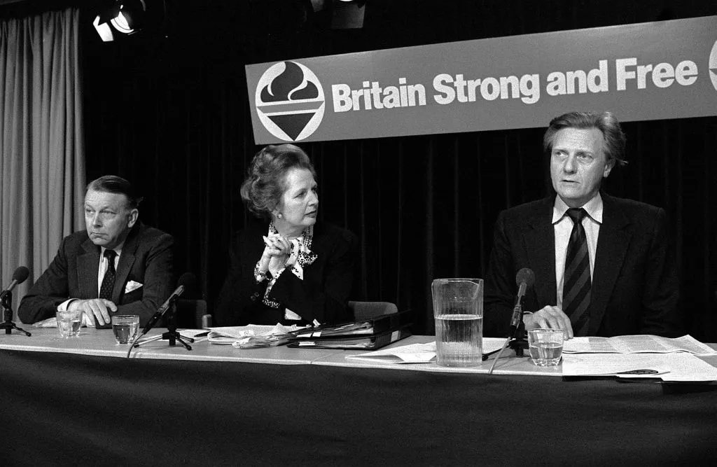 Conservative conference in 1983: Pym,&nbsp;Thatcher and Michael Heseltine.