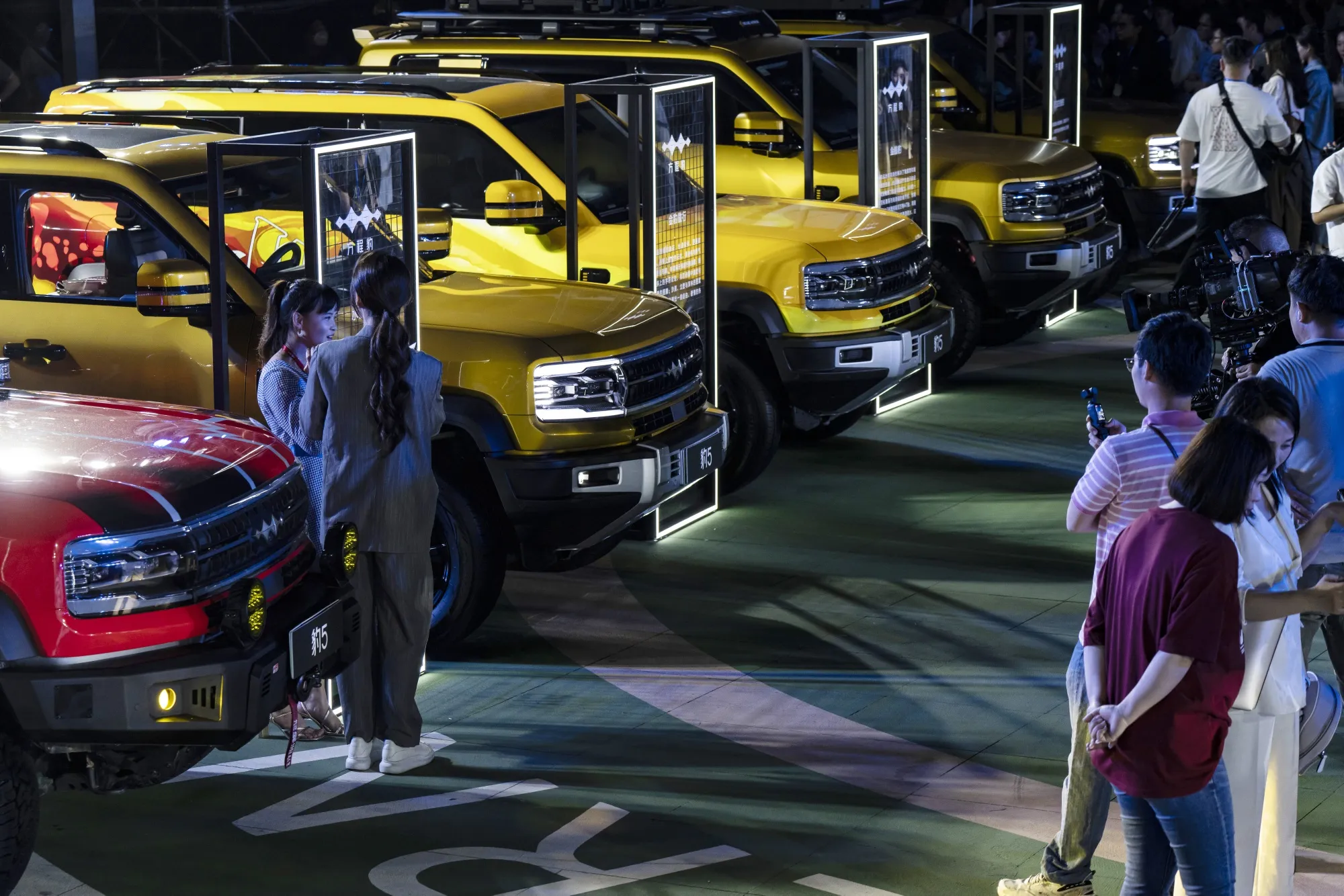 BYD Fang Cheng Bao Bao 5 sport utility vehicles during a media event in Shenzhen.