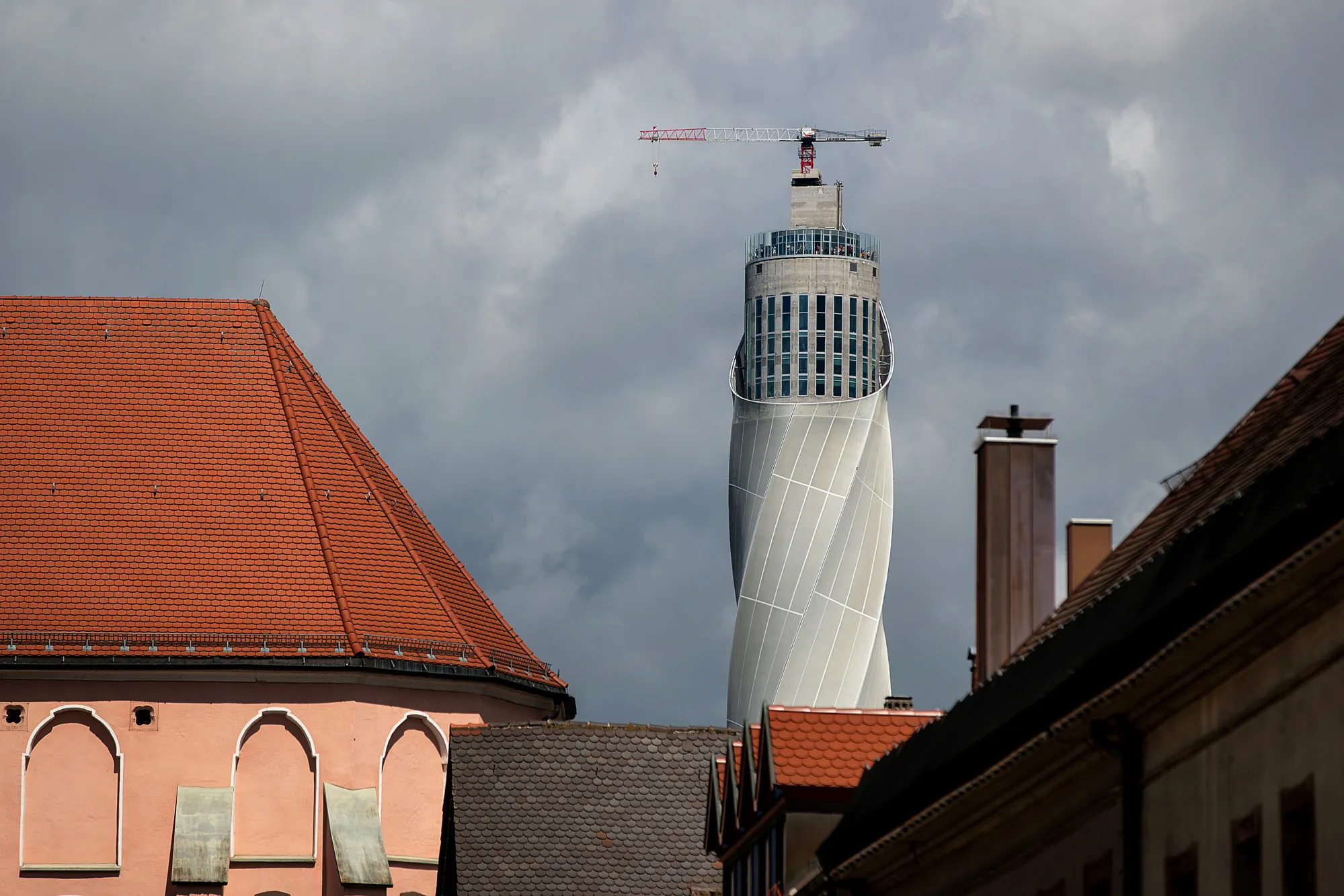 The 246 meter tall fiberglass encased TK Elevator test tower in Rottweill, Germany.