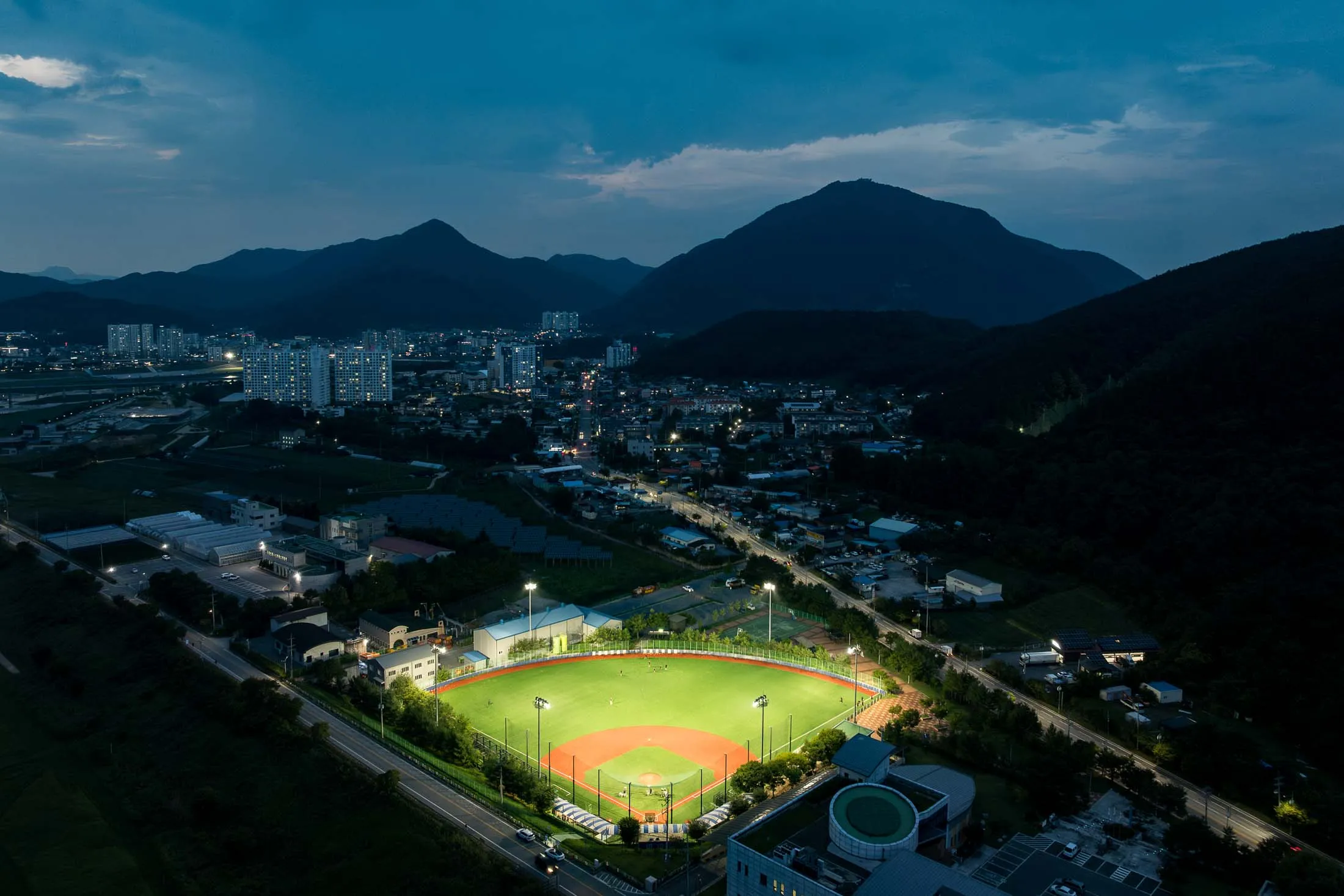 The baseball field in Yeongwol, Gangwon Province, South Korea, in August.