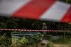 A soldier stands guard during landmine clearance operations in Sisaket province in August.