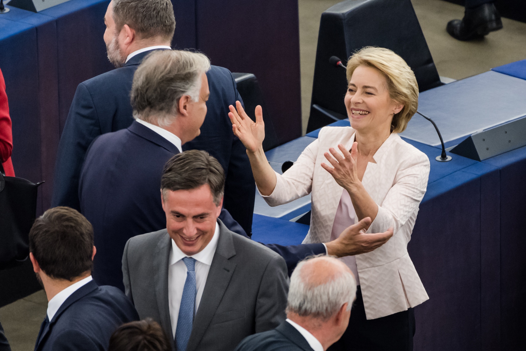 Ursula von der Leyen reacts as election results are announced.