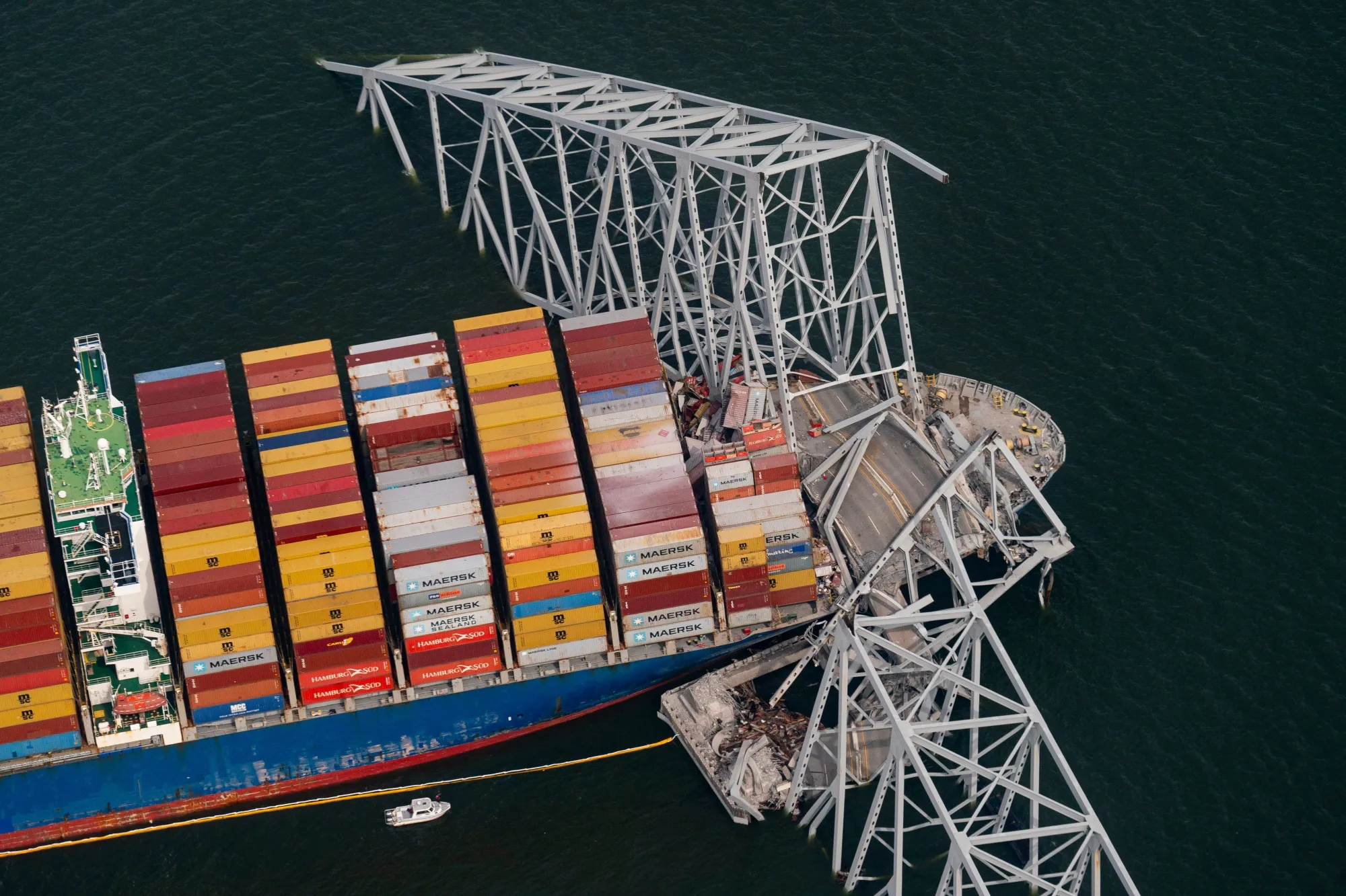 The Dali container vessel after striking the Francis Scott Key Bridge, on March 26.