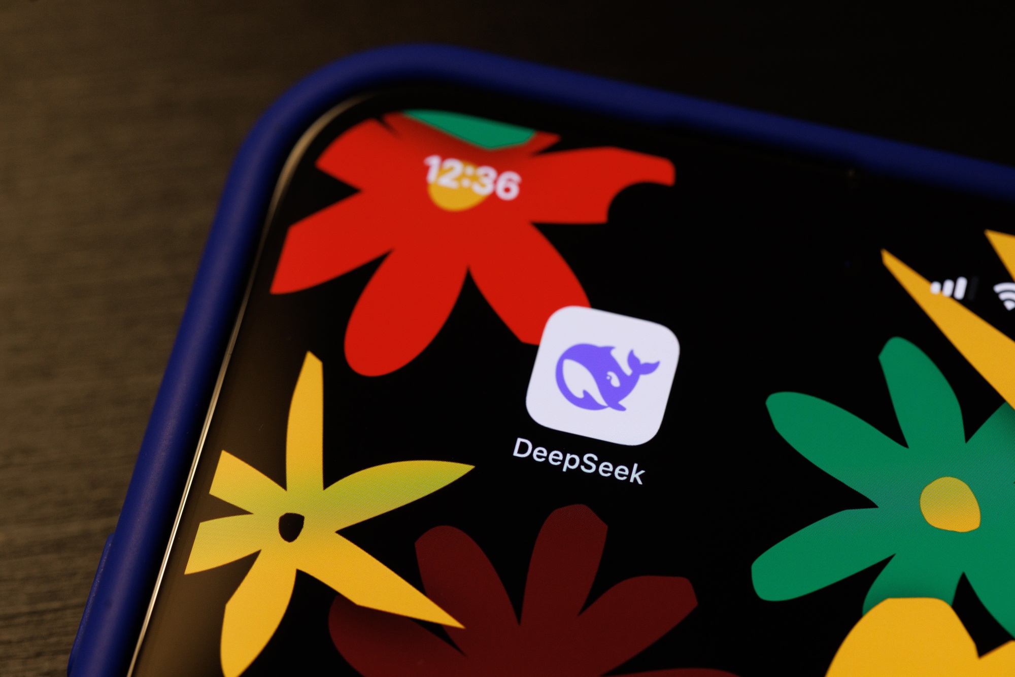 The logo of the DeepSeek artificial intelligence mobile app arranged in Riga, Latvia, on Monday, Jan. 27, 2025. Chinese artificial intelligence startup DeepSeek rocked global technology stocks Monday, raising questions over America's technological dominance. Photographer: Andrey Rudakov/Bloomberg