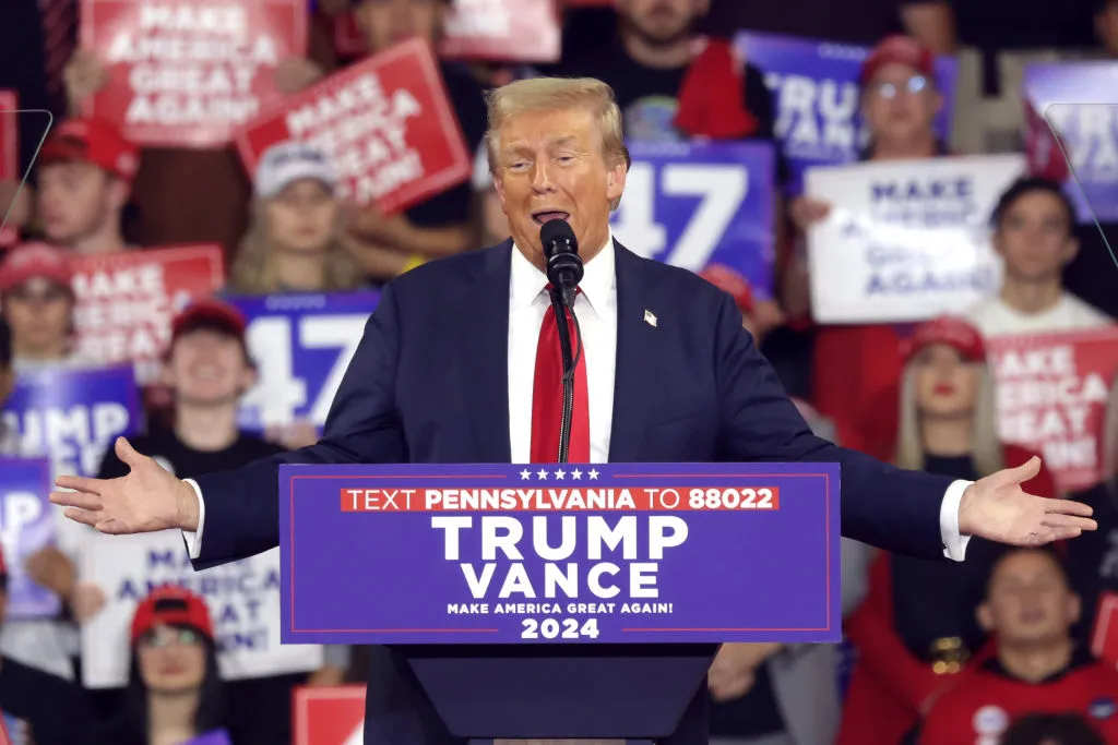 Trump speaks at a campaign rally.