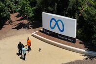 Visitors outside Meta's headquarters in Menlo Park, California, US.