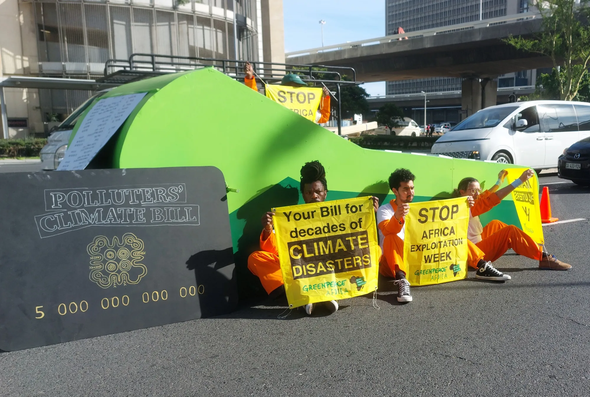 Protesters outside the Africa Energy Week conference in Cape Town, on Sept. 30.