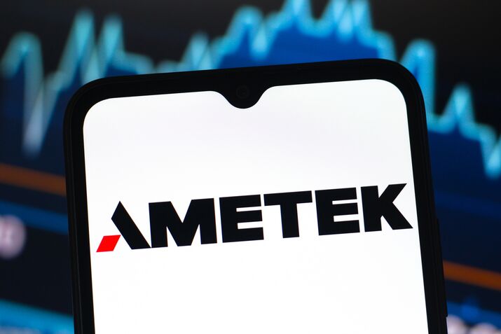 In this photo illustration, the AMETEK logo is seen