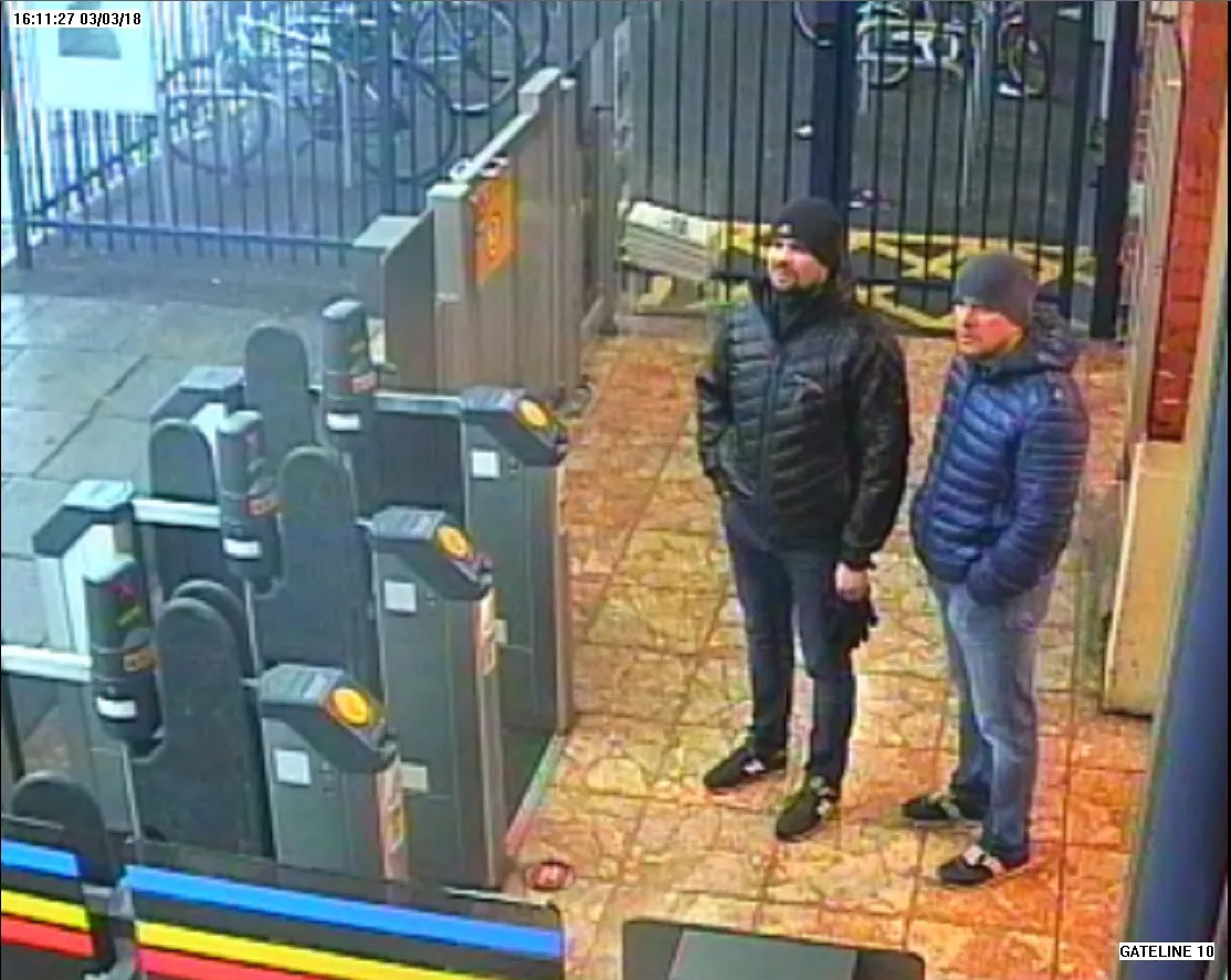 Ruslan Boshirov and Alexander Petrov seen on CCTV at Salisbury train station in 2018.