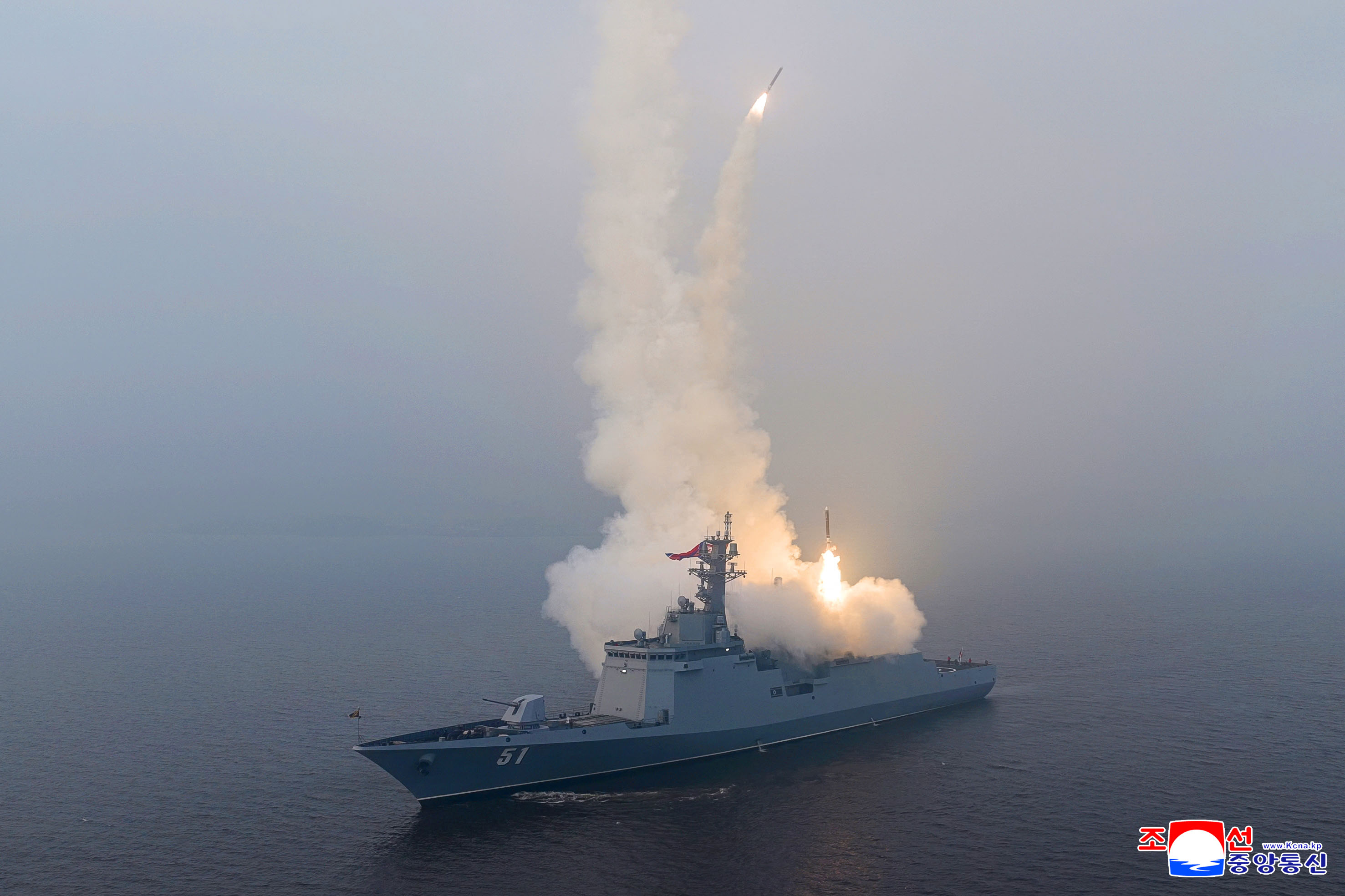 TOPSHOT - This picture taken on March 4, 2026 and released by North Korea's official Korean Central News Agency (KCNA) on March 5, 2026 shows a sea-to-surface strategic cruise missile test launch conducted on the destroyer Choe Hyon at an undisclosed location in North Korea. (Photo by KCNA VIA KNS / AFP via Getty Images) / South Korea OUT / ---EDITORS NOTE--- RESTRICTED TO EDITORIAL USE - MANDATORY CREDIT "AFP PHOTO/KCNA VIA KNS" - NO MARKETING NO ADVERTISING CAMPAIGNS - DISTRIBUTED AS A SERVICE TO CLIENTS THIS PICTURE WAS MADE AVAILABLE BY A THIRD PARTY. AFP CAN NOT INDEPENDENTLY VERIFY THE AUTHENTICITY, LOCATION, DATE AND CONTENT OF THIS IMAGE. /