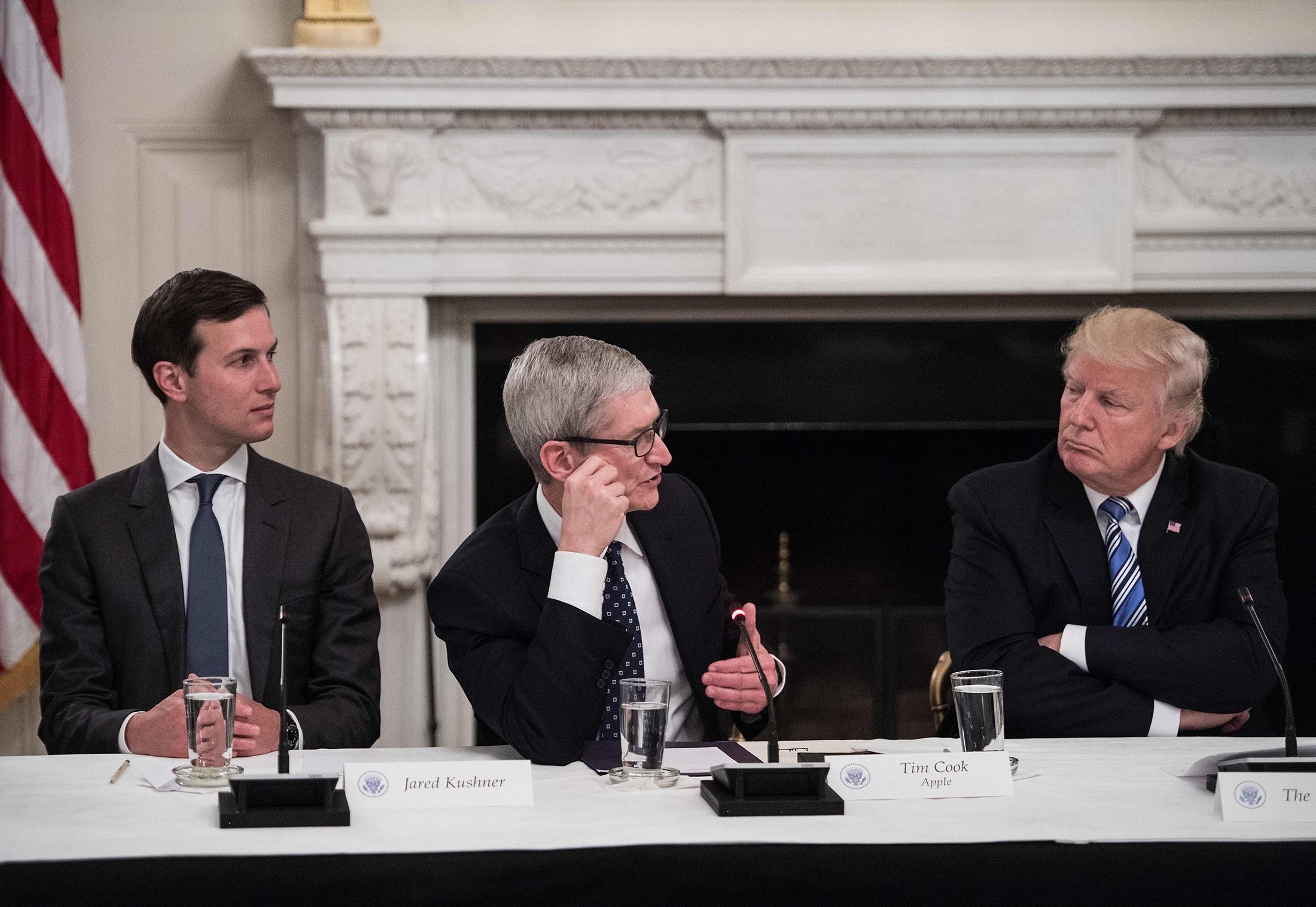 Kushner, Cook and Trump during an American Technology Council roundtable at the White House in 2017. Photographer: Nicholas Kamm/AFP