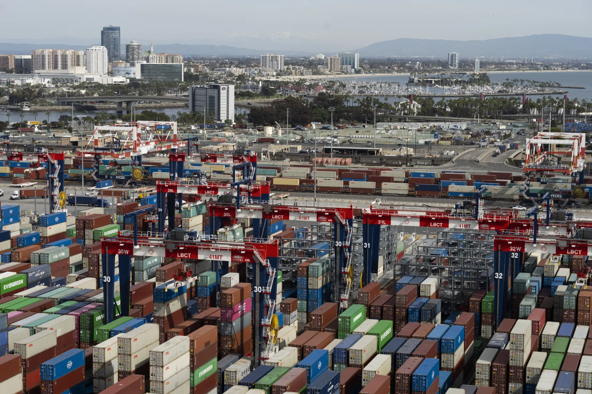 Shipping containers at the port in Long Beach, California.