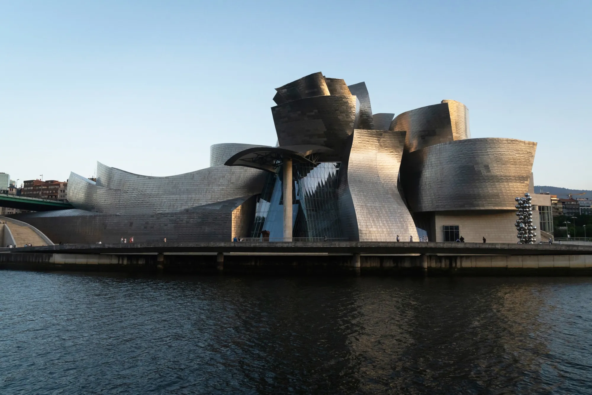 The exterior view of the Guggenheim Museum designed by architect Frank Gehry is located in the city of Bilbao, Spain.