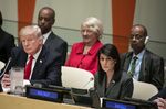 U.S. President Donald Trump, left, and Nikki Haley, U.S. ambassador to the United Nations (UN), listen during a panel discussion at the UN General Assembly meeting in New York.
