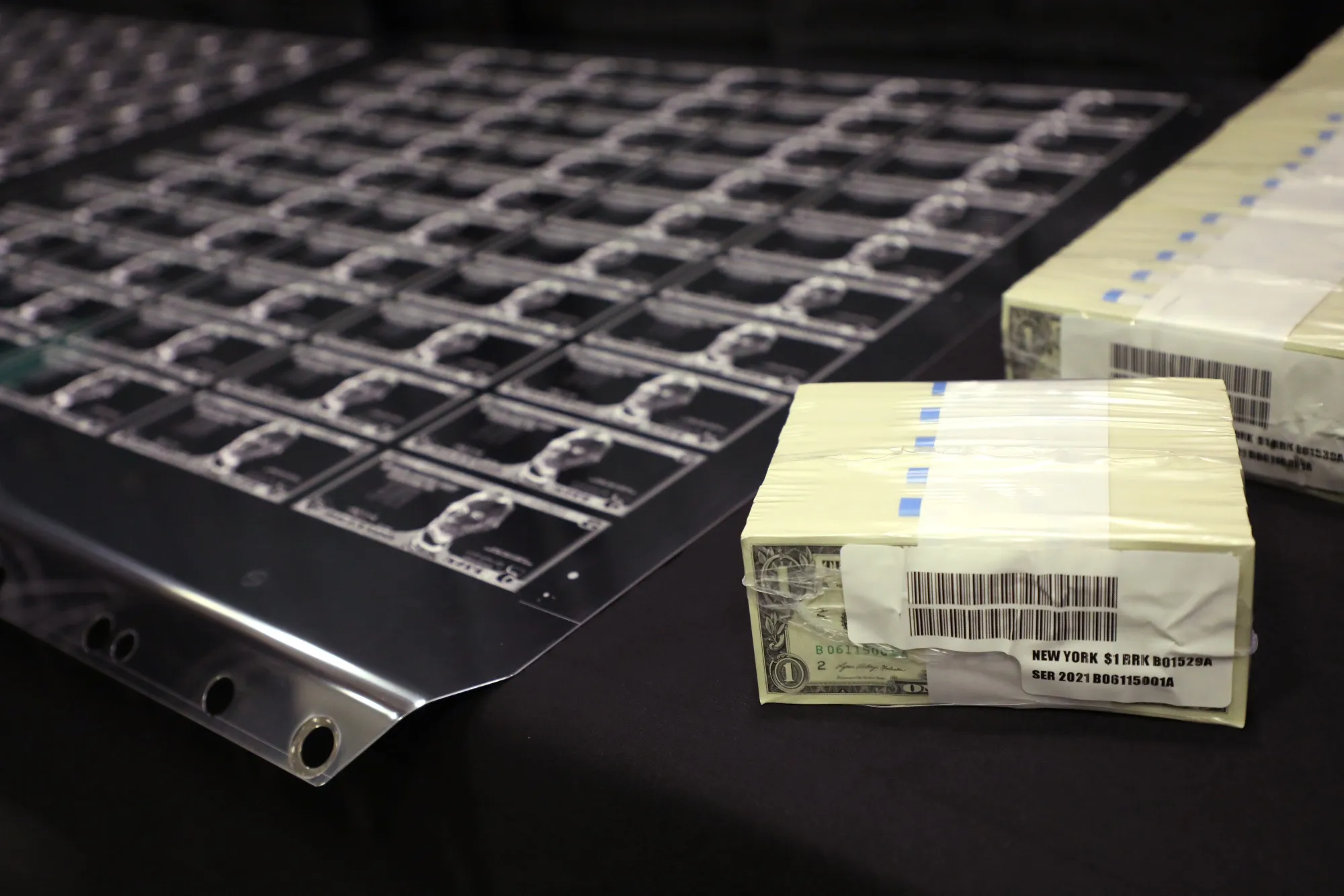 A bundle of new one dollar bills in Fort Worth, Texas.