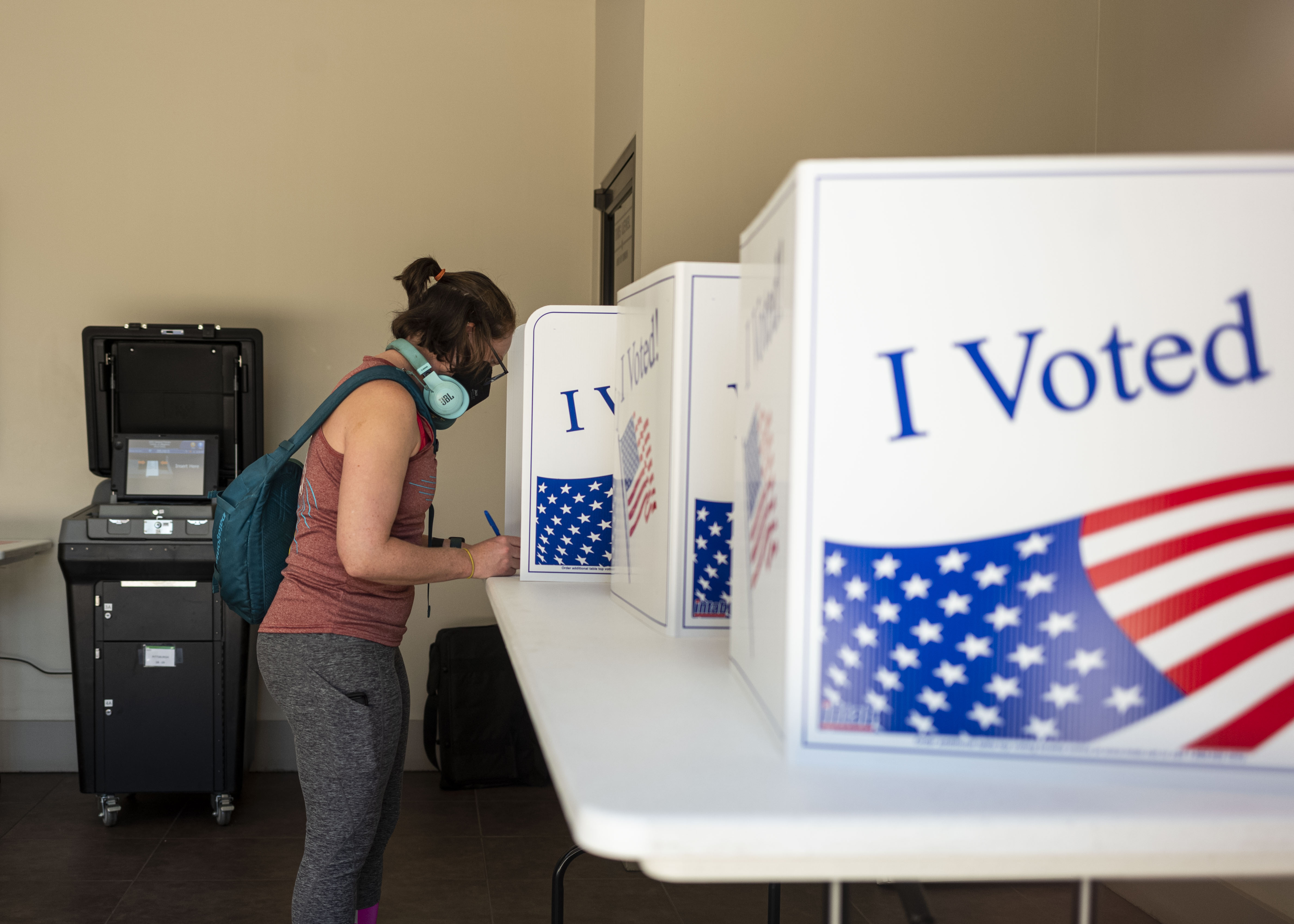 A voter casts a ballot at a polling location in Pittsburgh, Pennsylvania, on May 17.