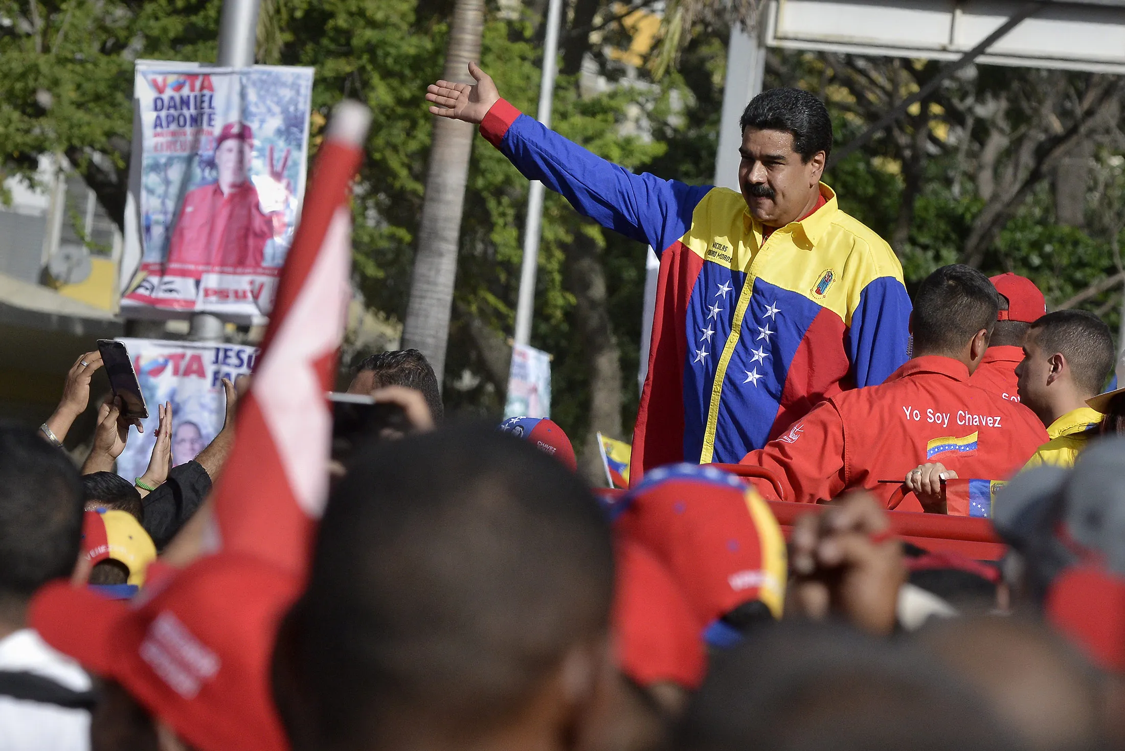 Nicolas Maduro, Venezuela's president, waves while arriving at a campaign rally for pro-government candidates in Caracas, Venezuela, on Dec. 3.
