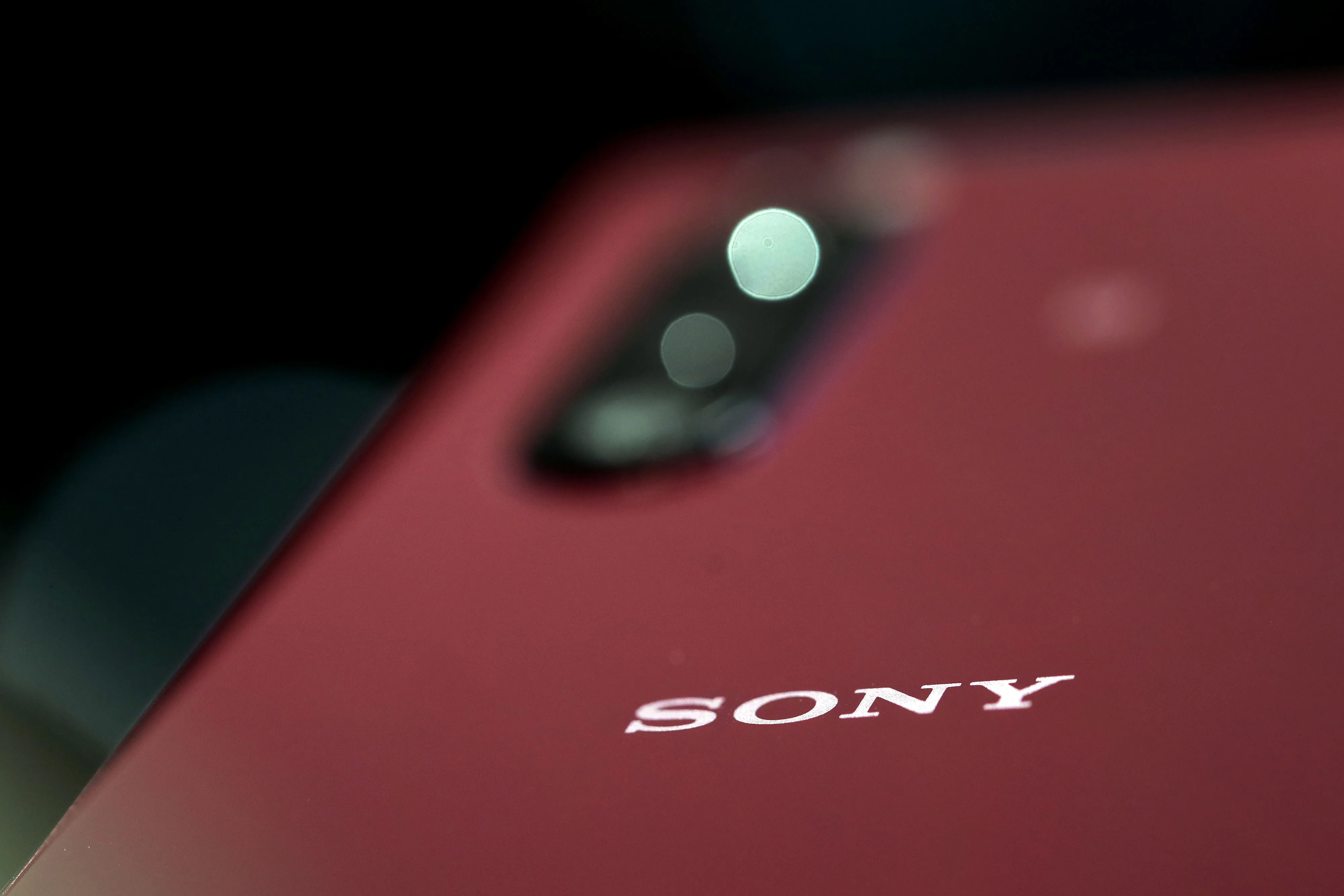 A Sony Xperia smartphone sits on display at the Sony headquarters in Tokyo.