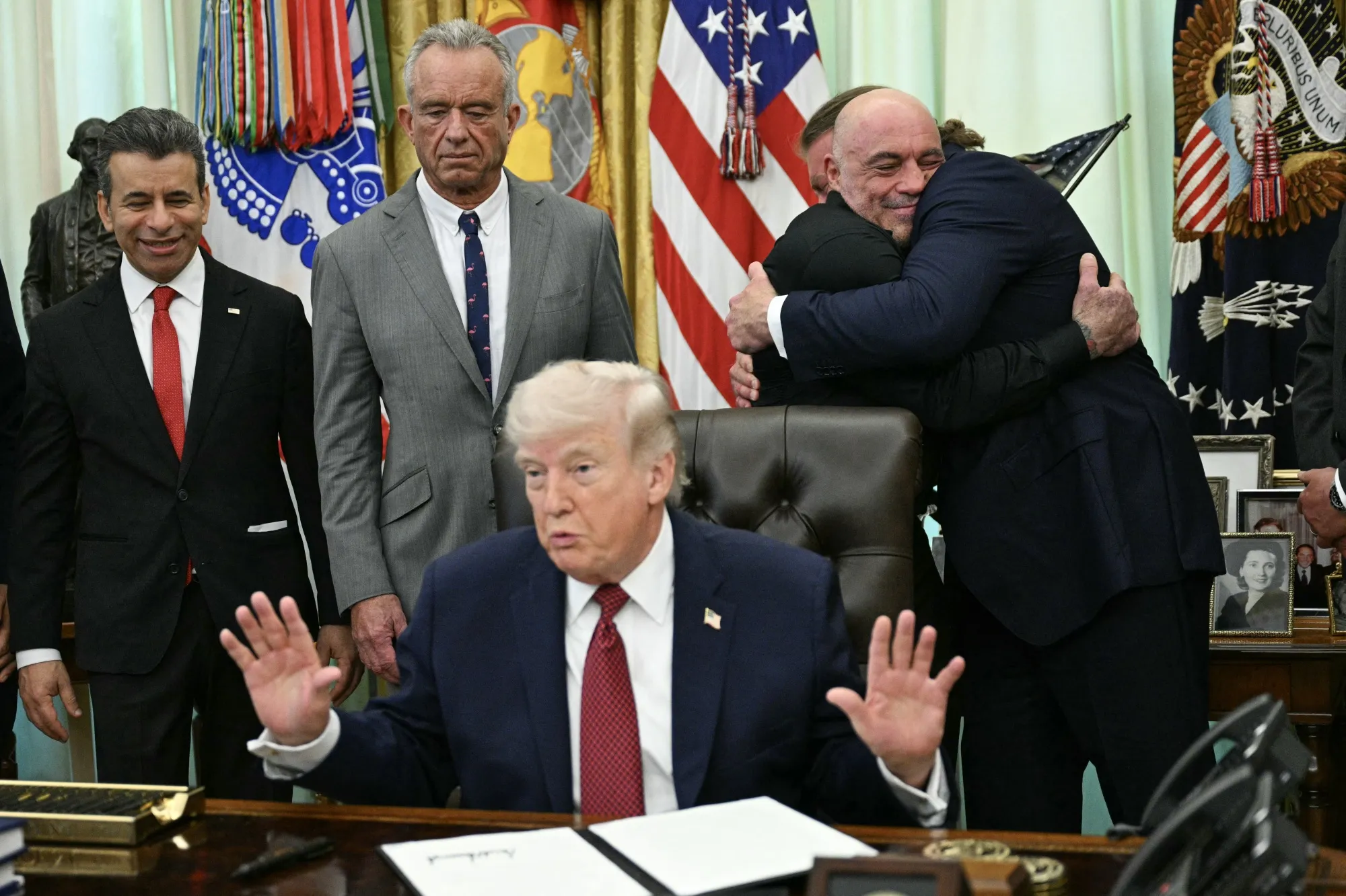 Podcaster Joe Rogan was on hand for the president’s ibogaine announcement.