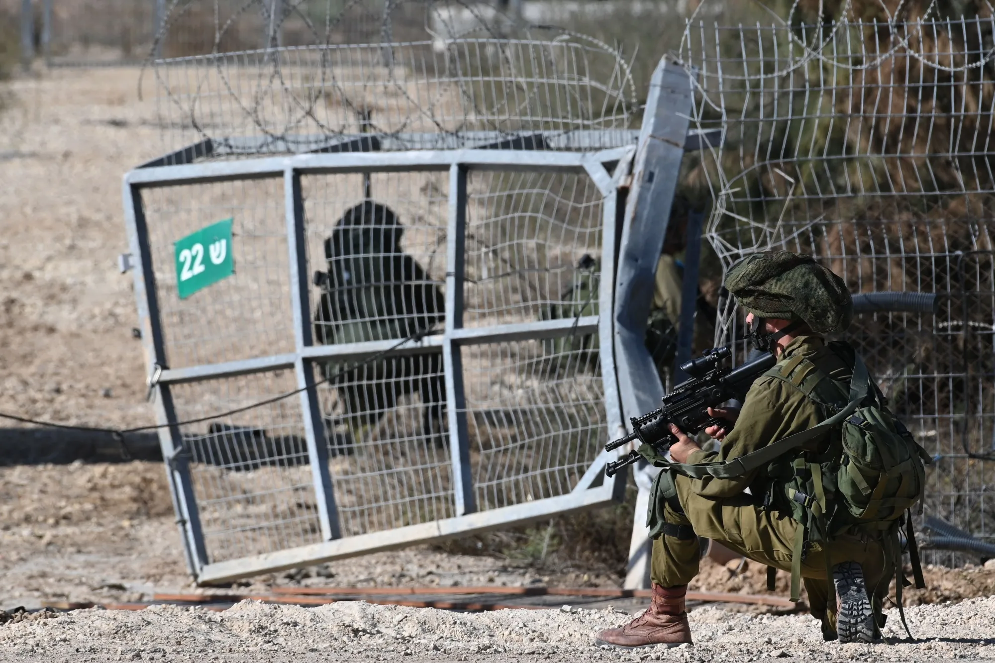 Israeli soldiers at a Gaza border gate&nbsp;on Oct.&nbsp;15.