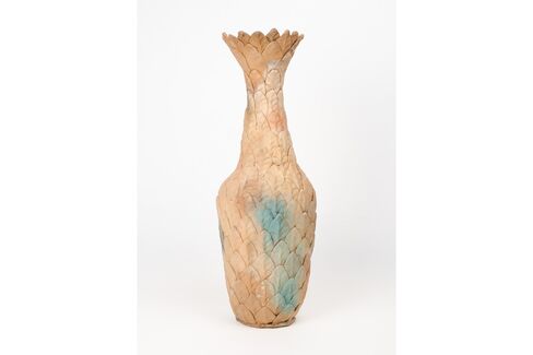 Eugene Von Bruenchenhein, Untitled (closed-leaf, open-top vessel). Oven-fired ceramic and paint.