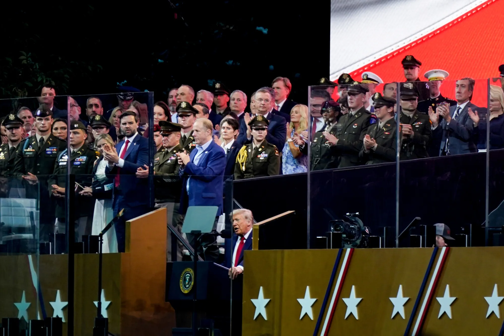 US President Donald Trump speaks during the US Army's 250th Anniversary Parade in Washington, DC, US, on Saturday, June 14, 2025.&nbsp;