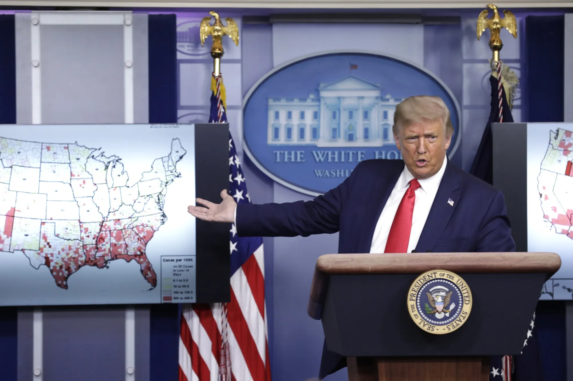 Donald Trump speaks during a news conference at the White House on July 23.
