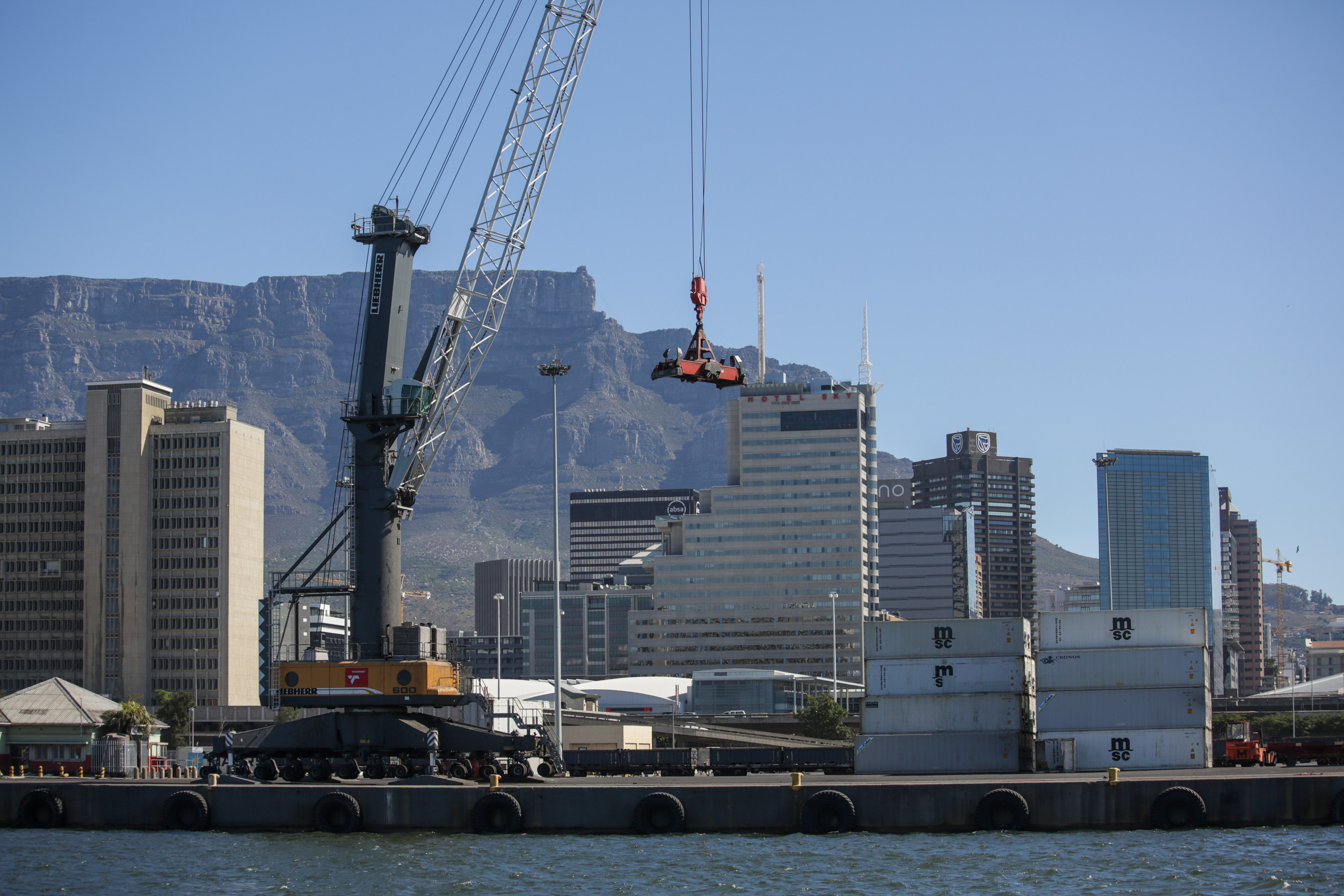A ship-to-shore crane at the Port of Cape Town, in South Africa.