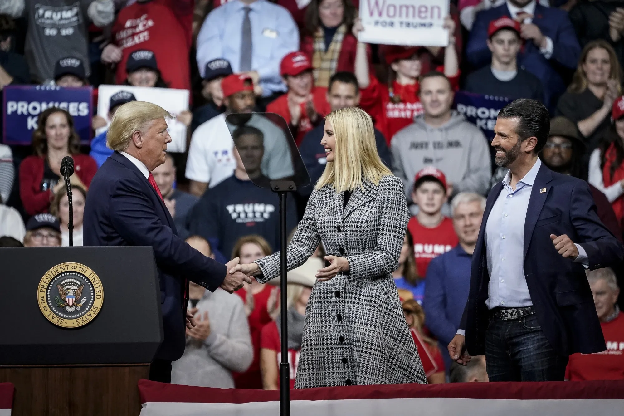 Donald Trump, left, Ivanka Trump and Donald Trump Jr. in 2020. 