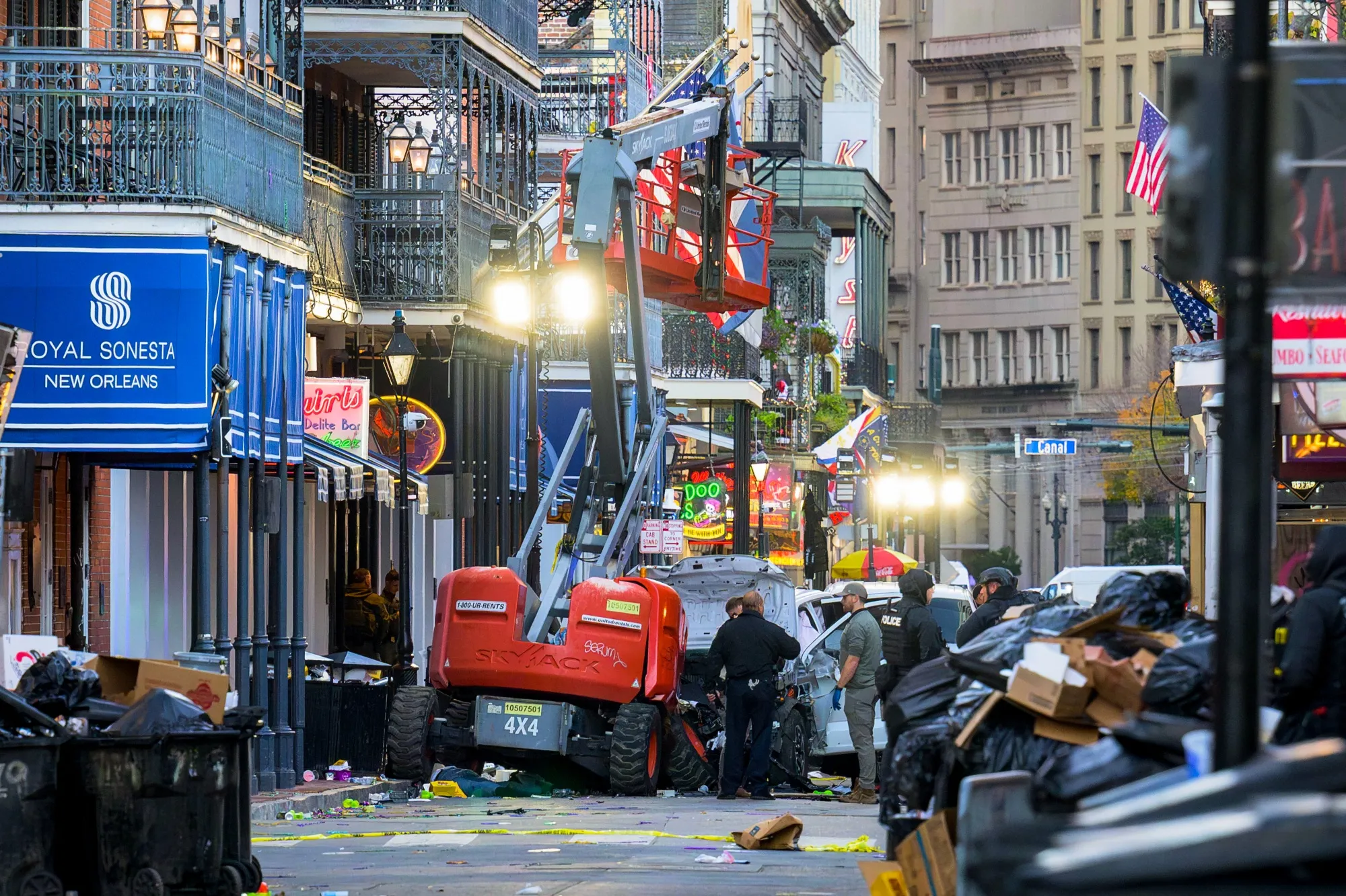 Law enforcement officials investigate the scene of the truck attack in the French Quarter&nbsp;of&nbsp;New Orleans on Jan. 1.