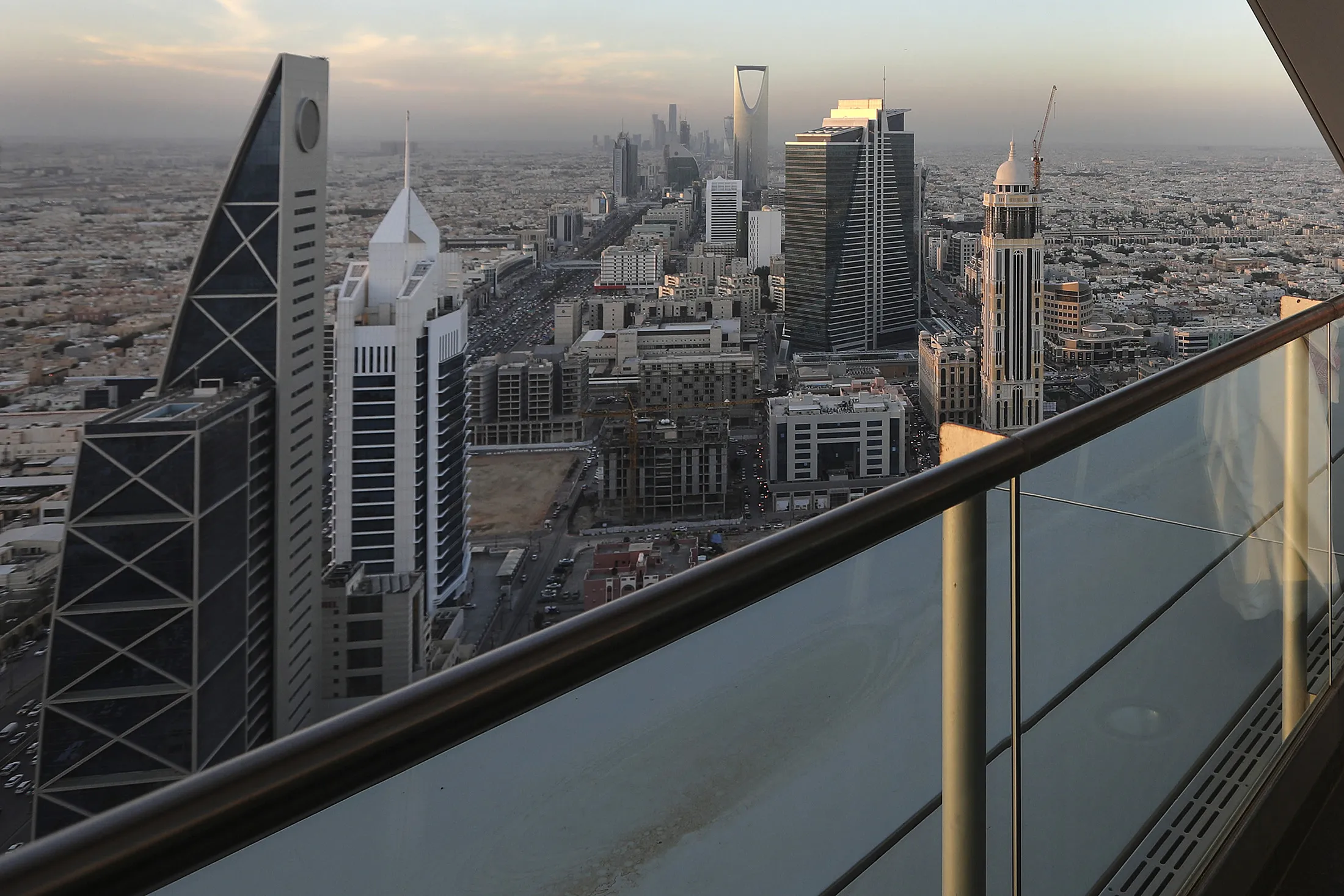 View from the 32nd floor viewing platform of the Al Faisaliah Tower in Saudi Arabia.