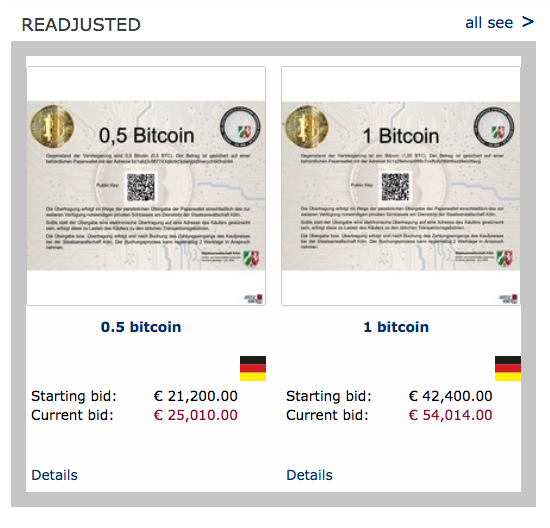 Bitcoin for sale on the Justice auction website.