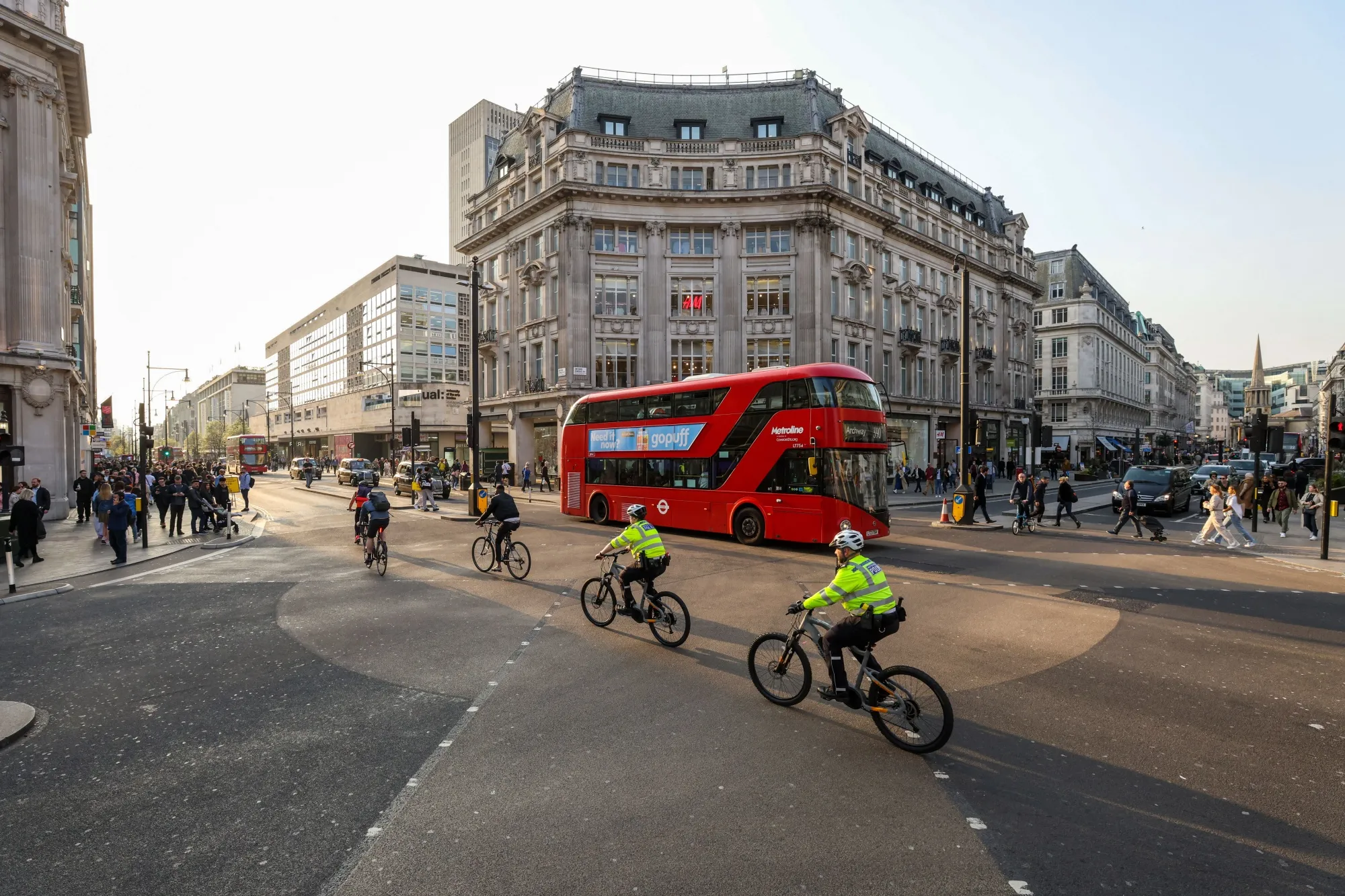 Police officers&nbsp;on bicycles in central London.