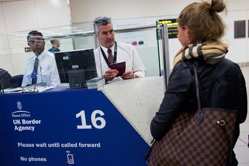 Passport control at Gatwick Airport