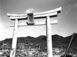 A sacred Torii Gate stands over the completely destroyed area of a Shinto shrine in Nagasaki, Japan, after the atomic bombing of August 1945. The city was the backup target for the second atomic bomb: The primary target, Kokura, was spared because of cloud cover.