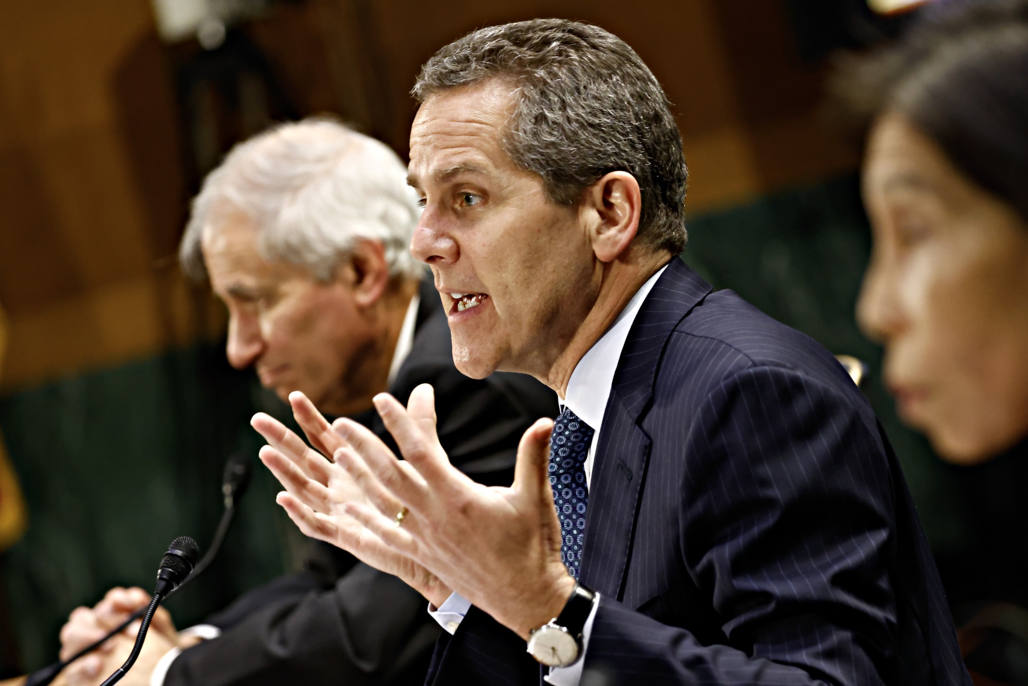 Michael Barr, vice chair for supervision at the US Federal Reserve, speaks during a Senate Banking, Housing, and Urban Affairs Committee hearing&nbsp;in Washington, DC, on March 28.
