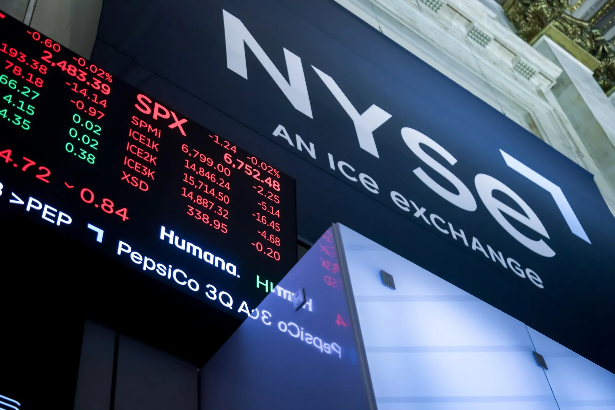 S&P 500 signage displayed at the New York Stock Exchange (NYSE) in New York.