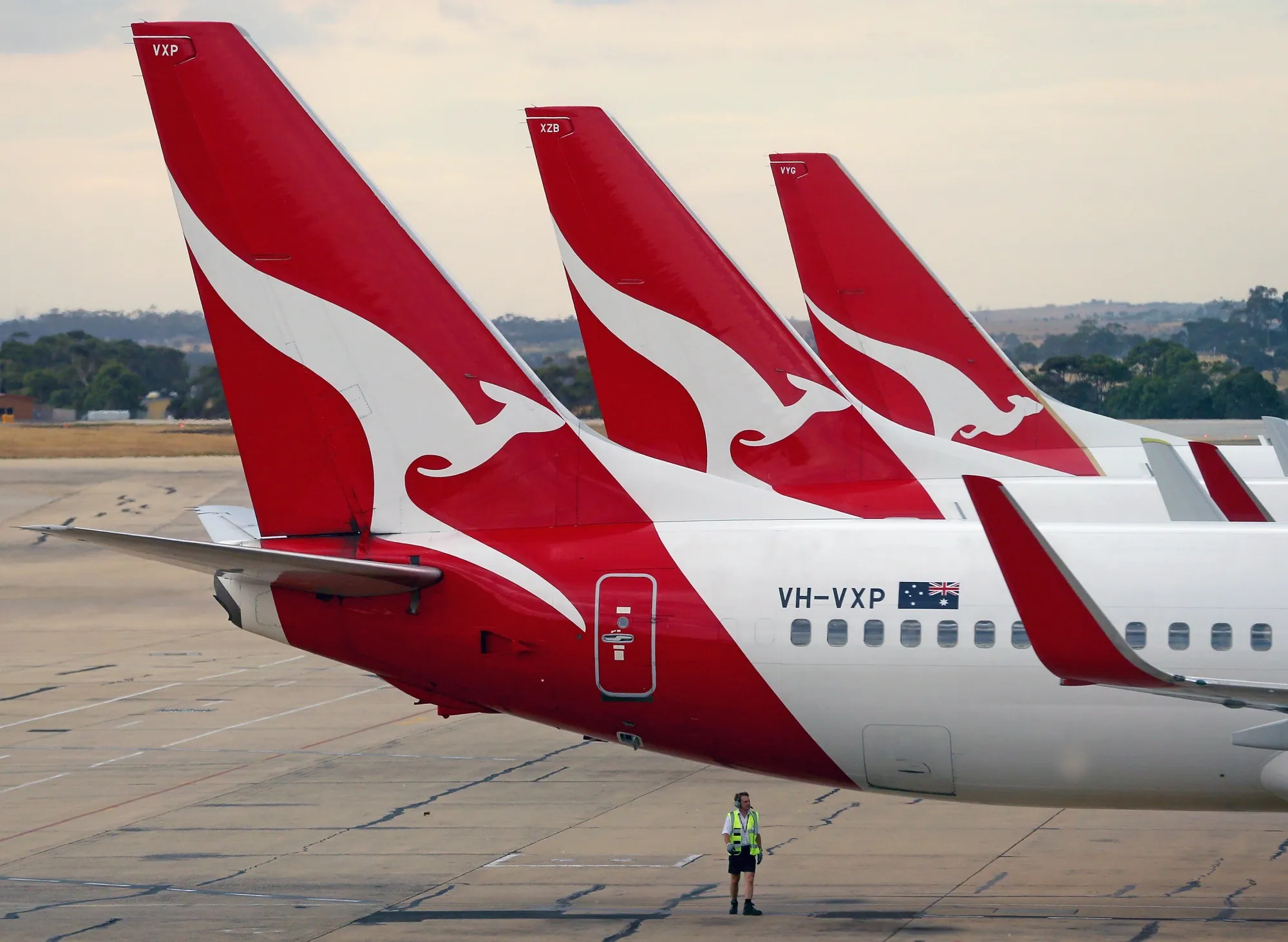 Qantas Airways aircraft at Melbourne Tullamarine Airport.